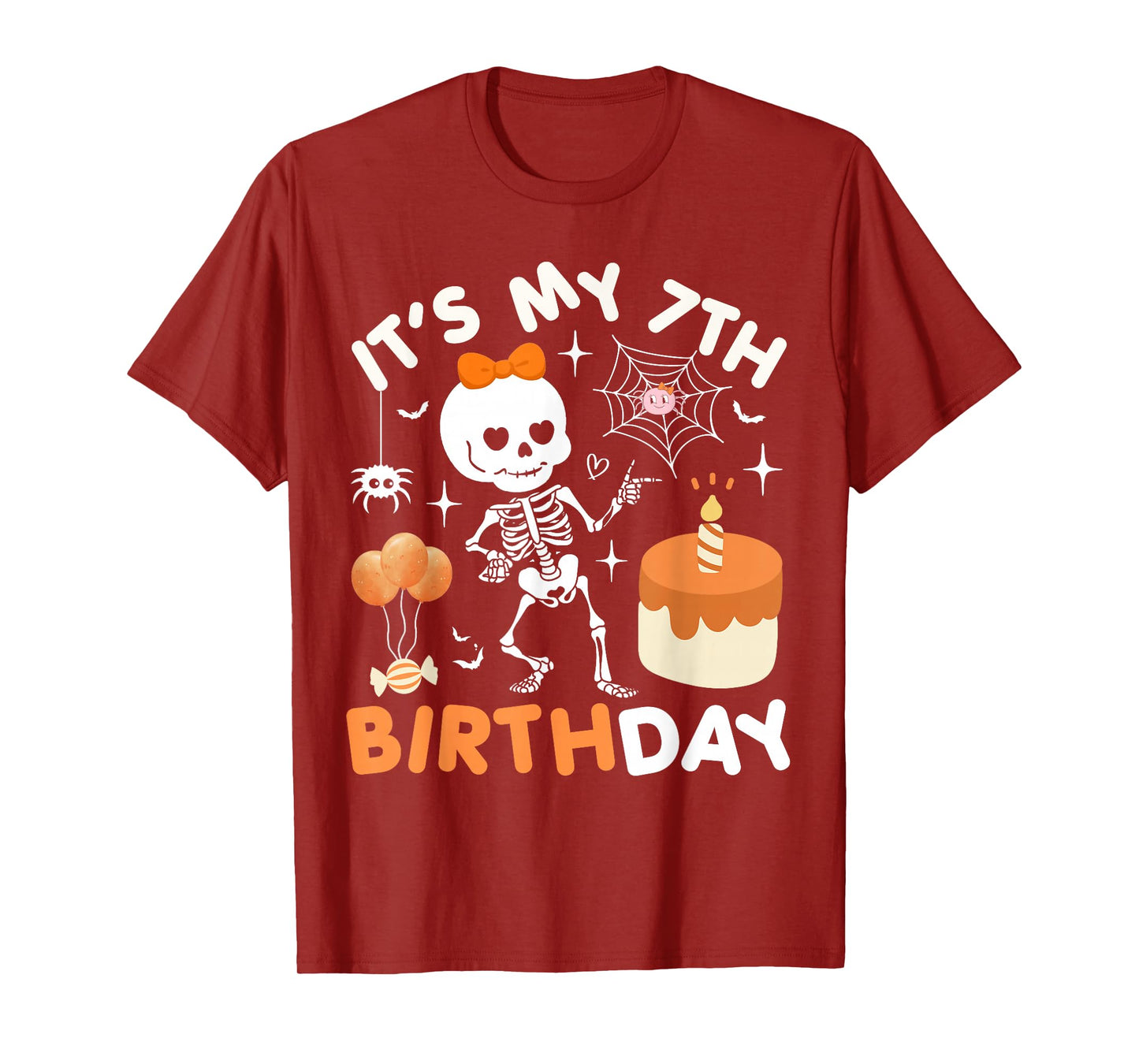 Its My 7th Birthday Funny Halloween Skeleton Birthday 7 Girl T-Shirt