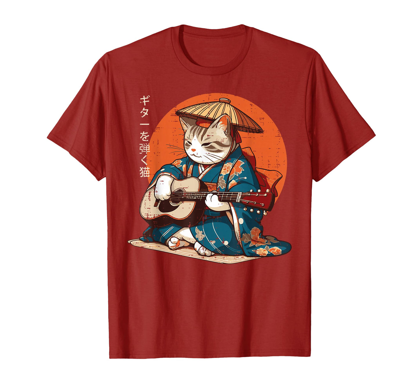 Japanese Cat Kimono Guitar Samurai Music Men Boys Kids Women T-Shirt