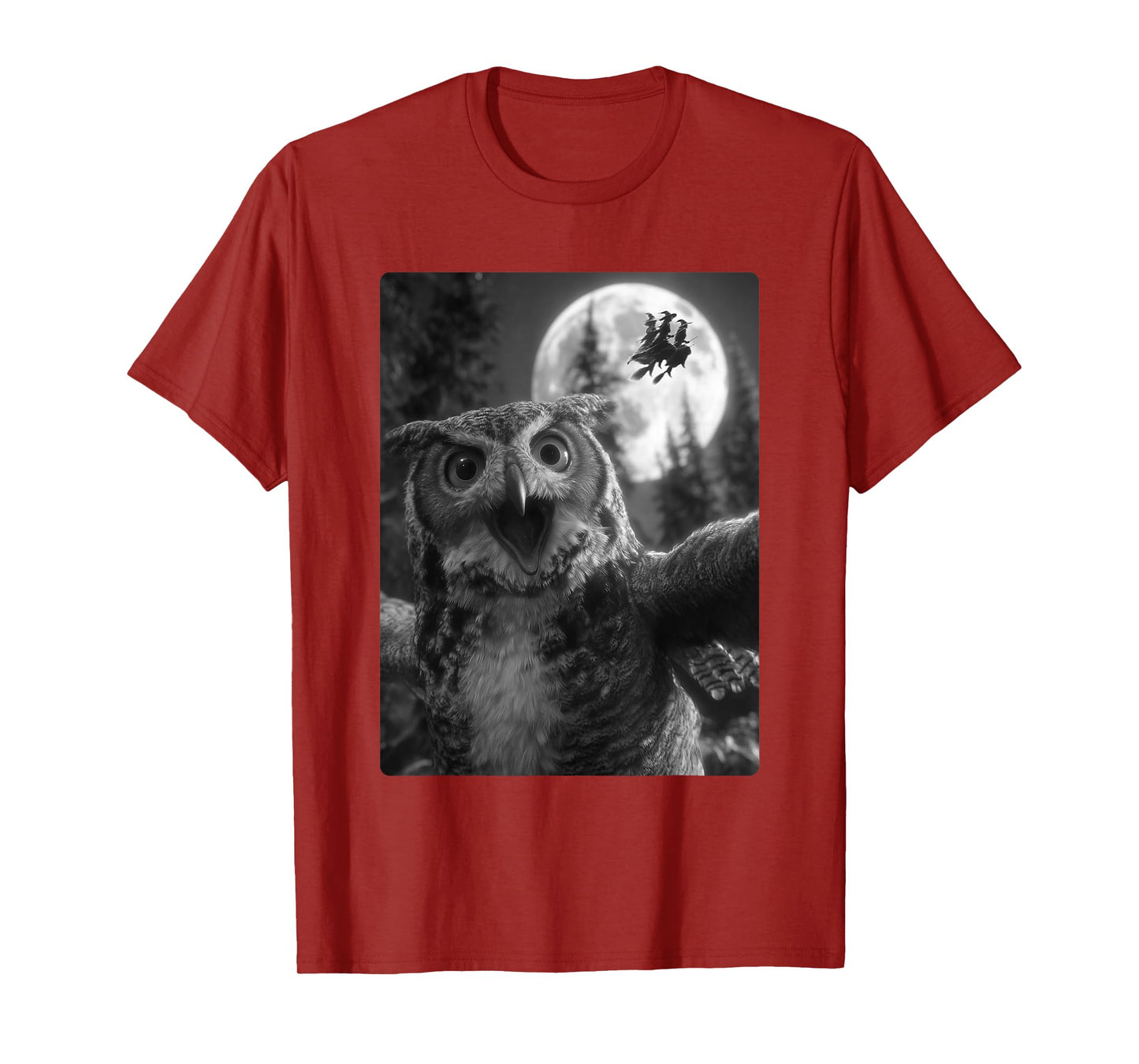 Funny Owl Selfie Full Moon Flying Witches Forest Halloween T-Shirt