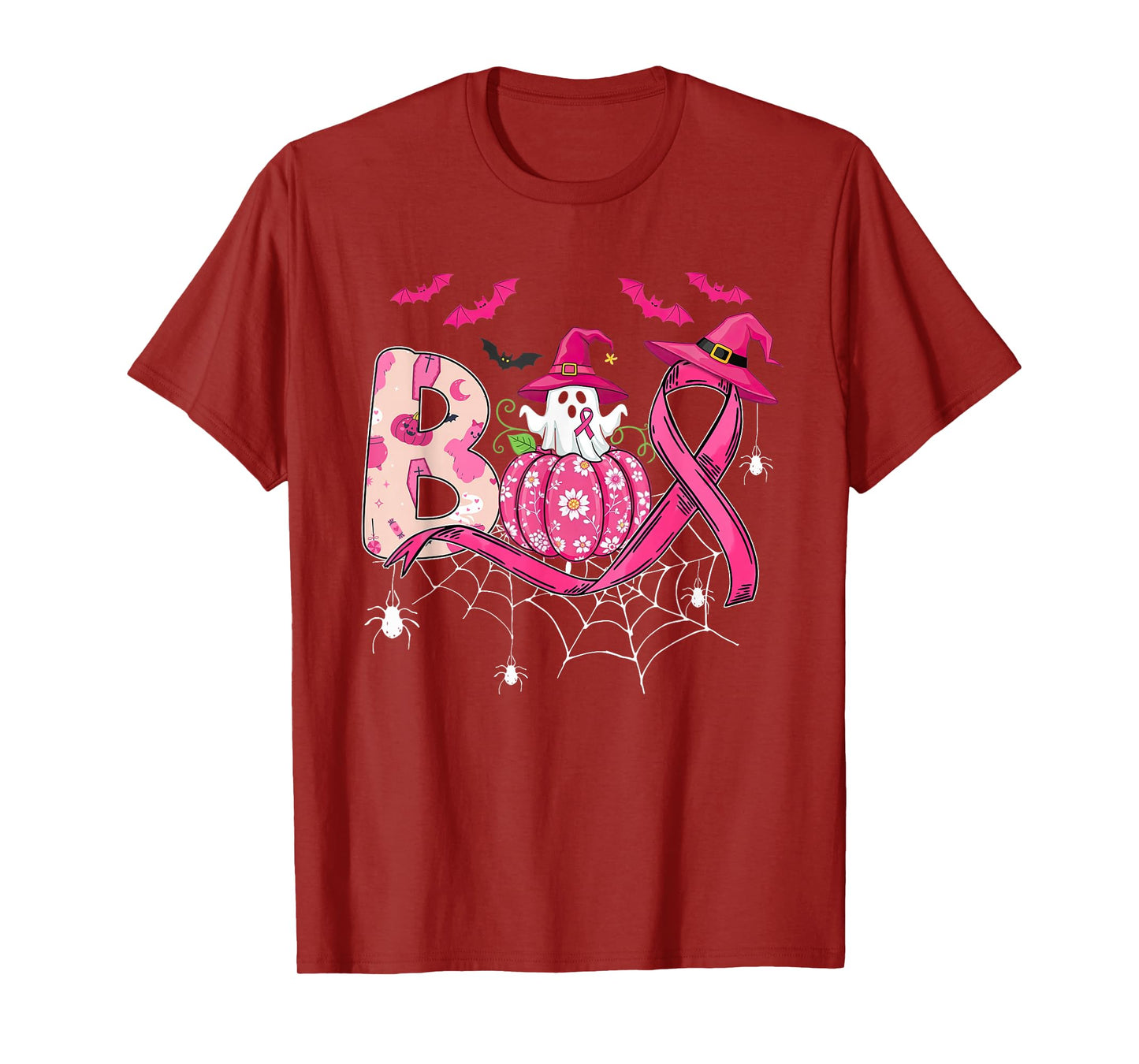 Boo Ghost Halloween Witch Breast Cancer Pink Ribbon Women T-Shirt