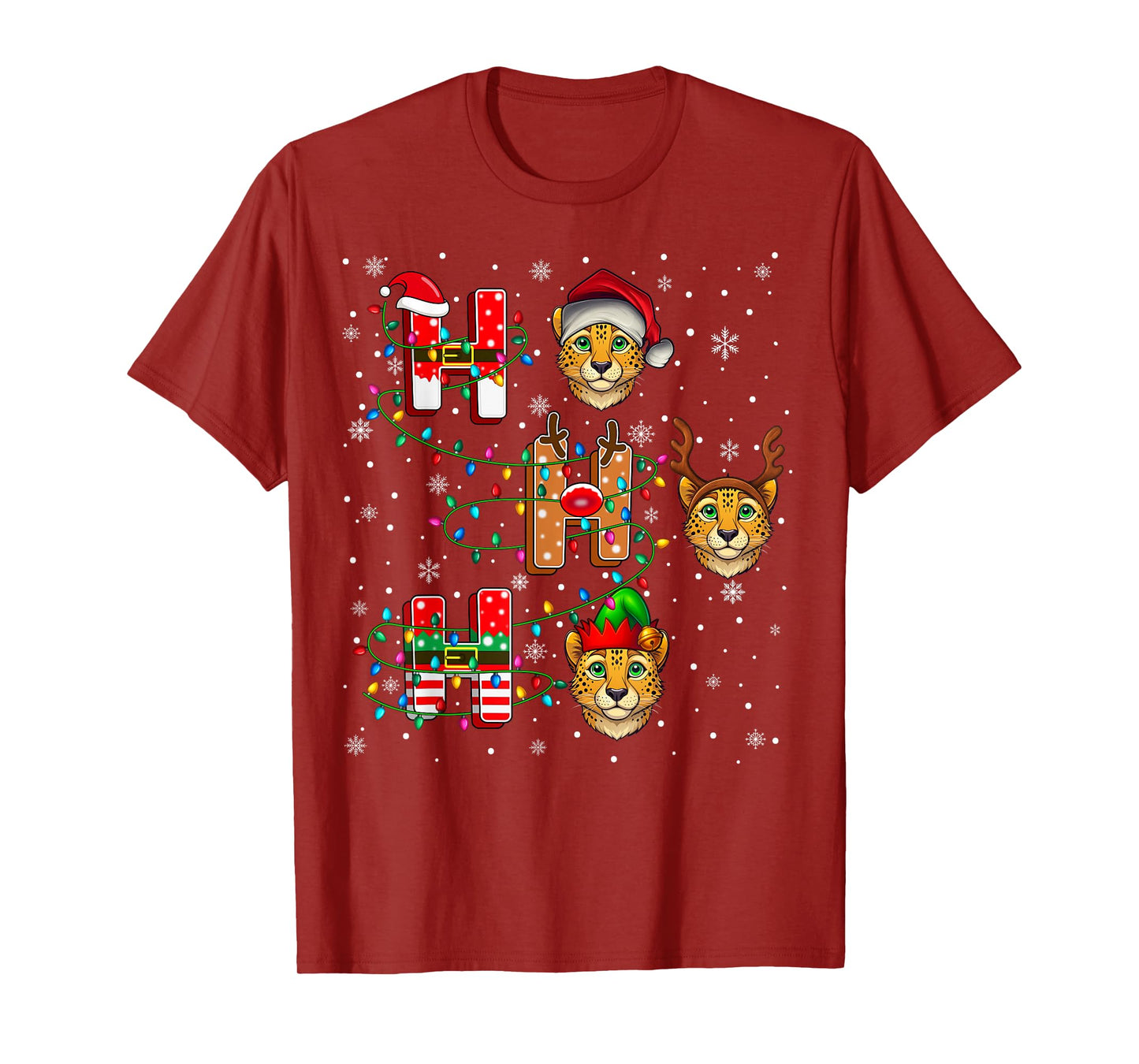 Ho Ho Ho Santa Reindeer Hat Elf Cheetah Animal Christmas T-Shirt