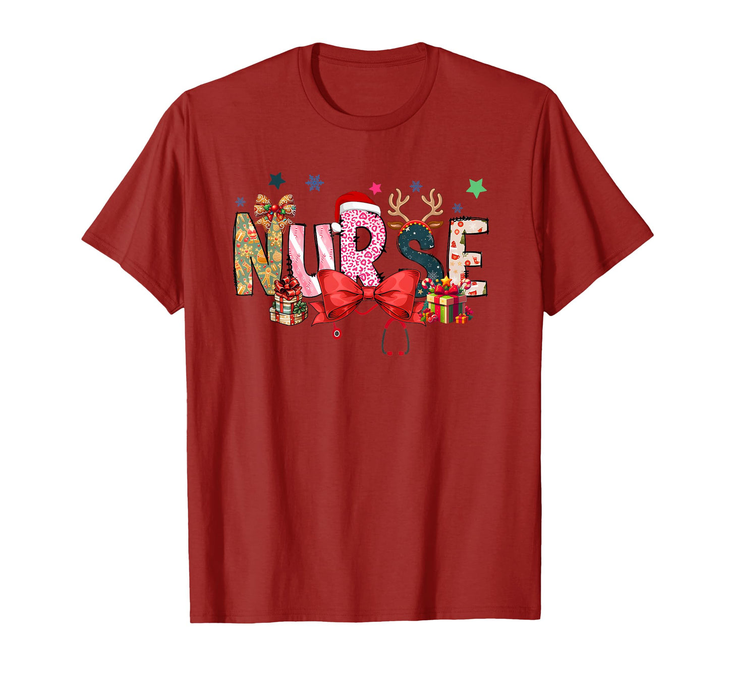 Christmas Nurse Coquette Bow Stethoscope Nursing T-Shirt