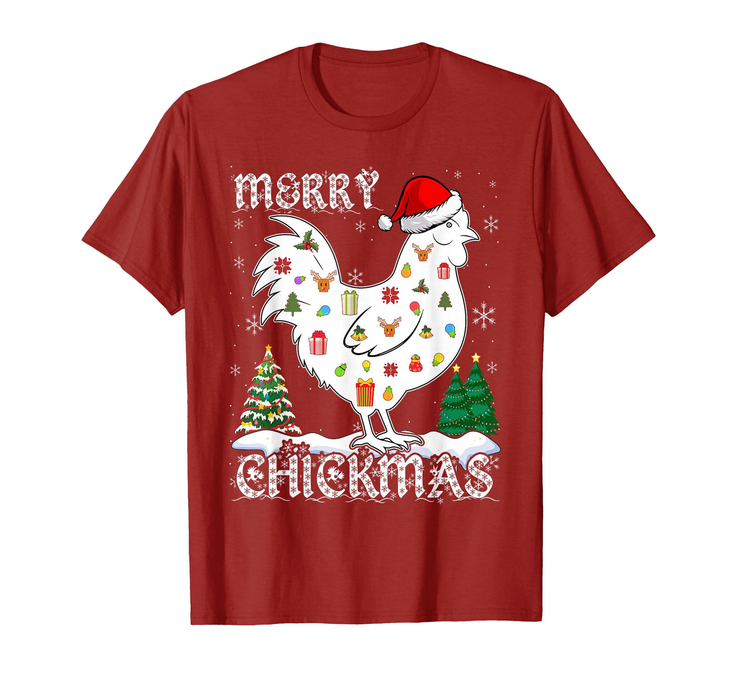 Chicken Christmas Merry Chickmas Santa Claus Hat Funny Xmas T-Shirt