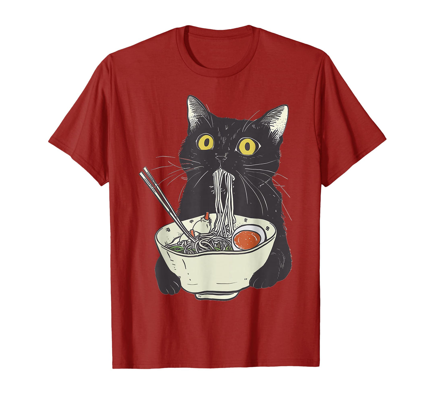 Japanese Cat Funny Cat Eating Ramen Vintage Japanese Noodles T-Shirt