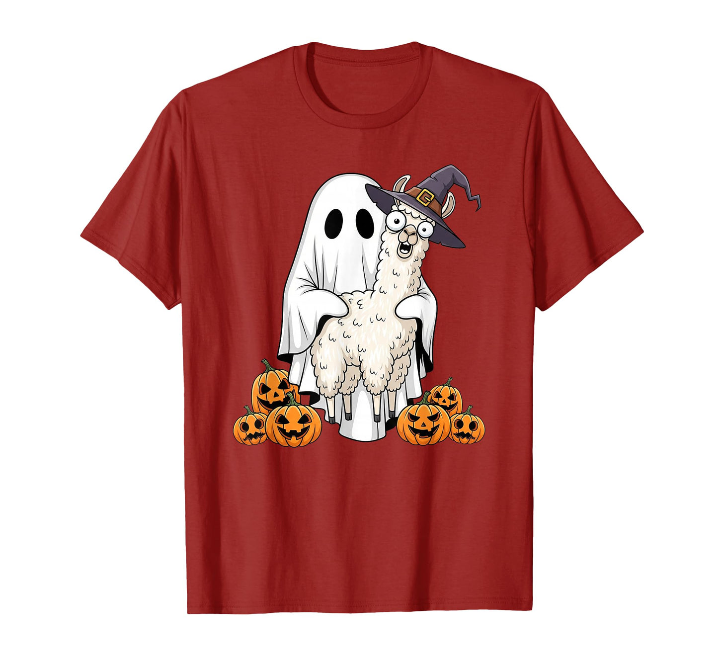 Funny Ghost Llama Pumpkin Halloween Kids Mens Womens T-Shirt