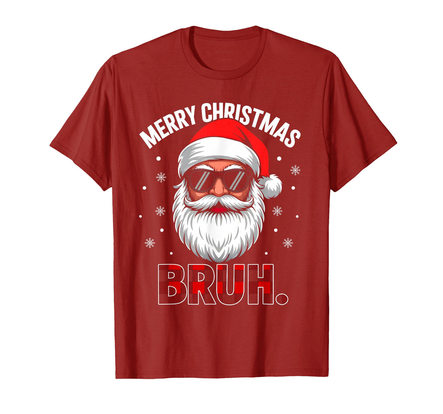 Bruh Christmas Red Plaid Boys Men Kids Funny Xmas Santa Face T-Shirt