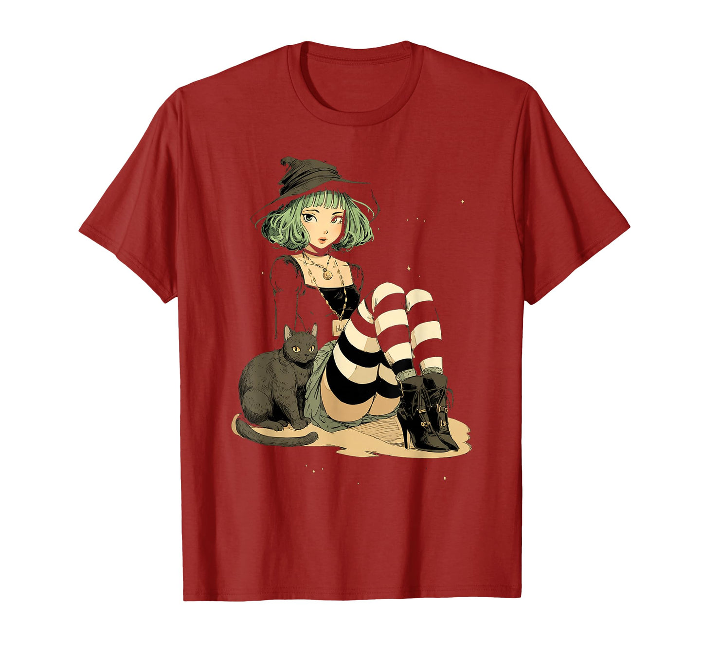 Sexy Witch Green Hair Black White Stripe Stockings Halloween T-Shirt