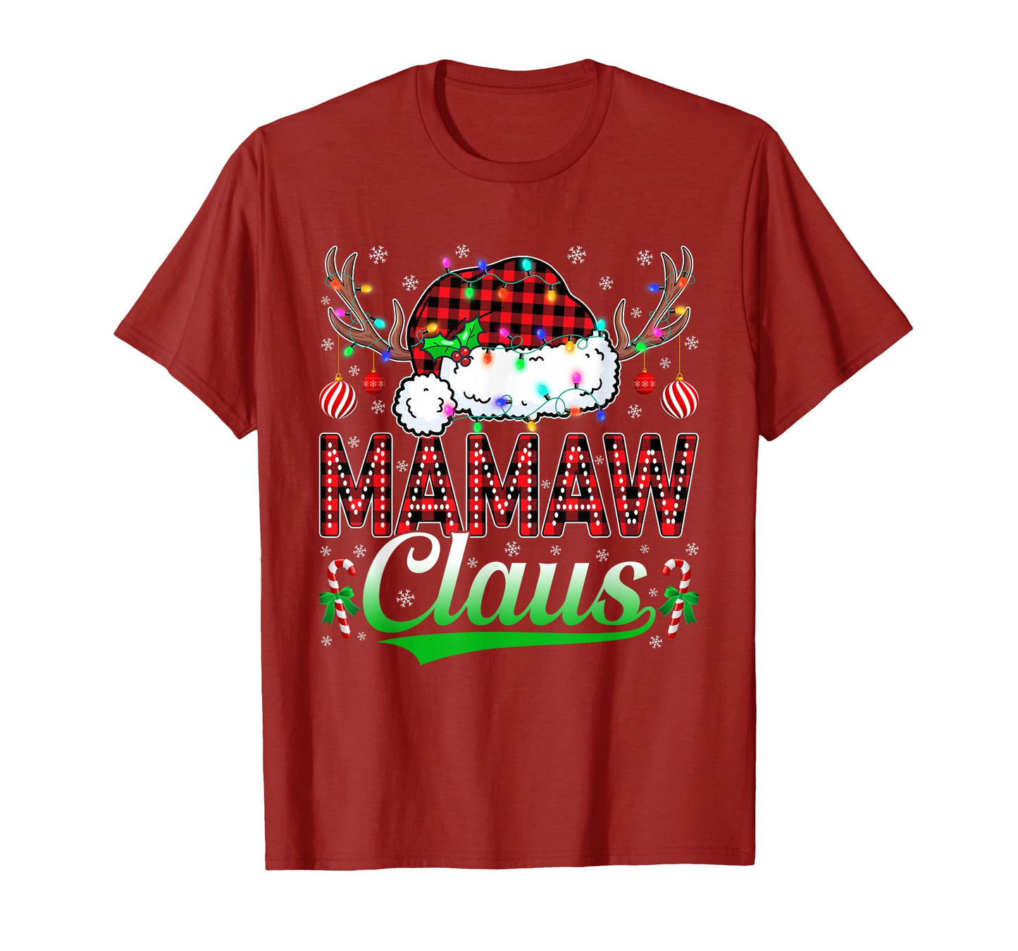 Mamaw Claus Christmas Lights Matching Family Xmas Pajama T-Shirt