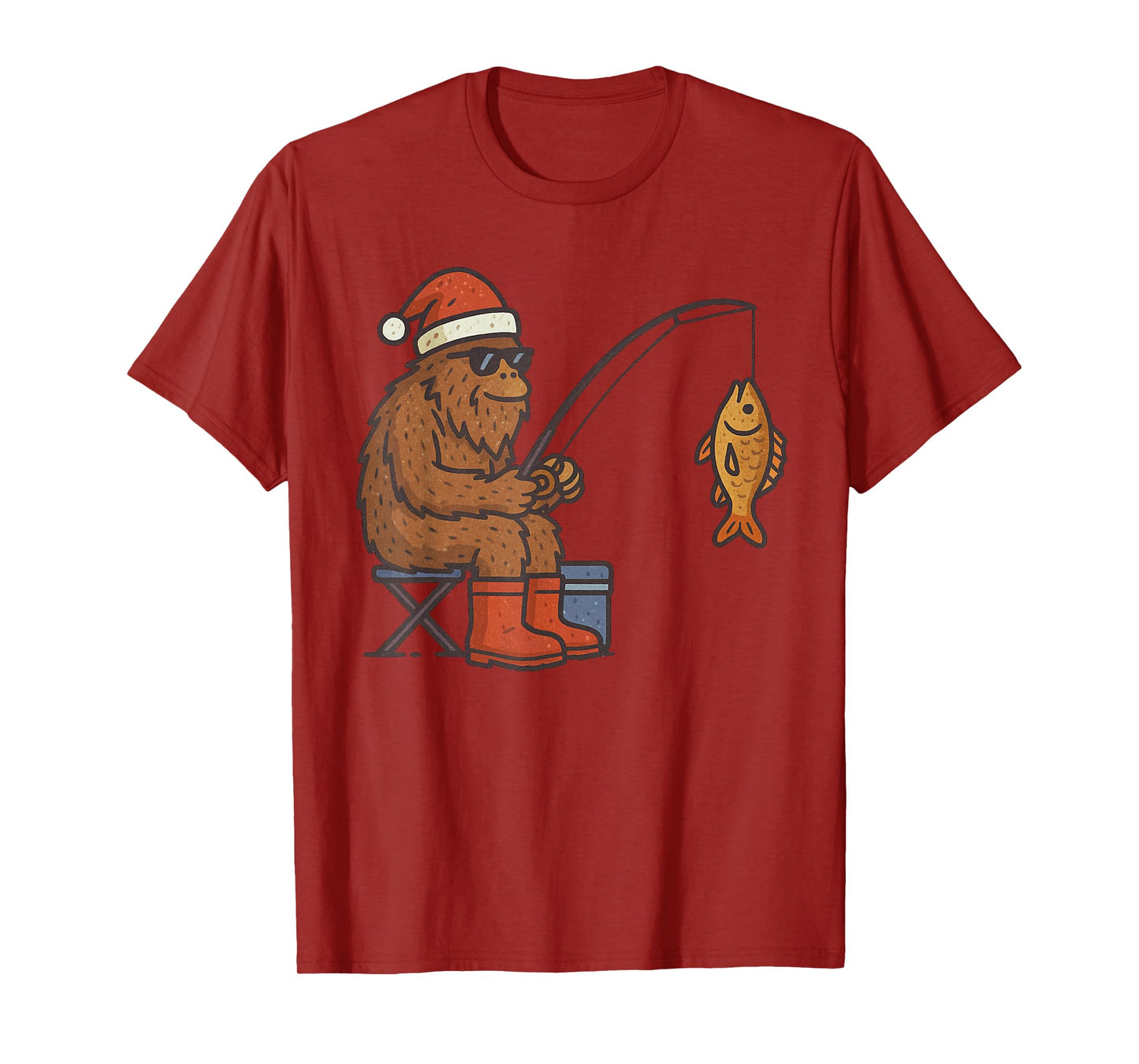 Sasquatch Fishing Christmas Vintage Fish Funny Xmas T-Shirt