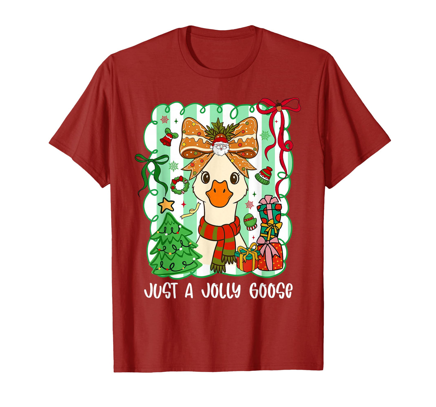 Preppy Just A Jolly Goose Cute Bow Christmas Women Girl T-Shirt