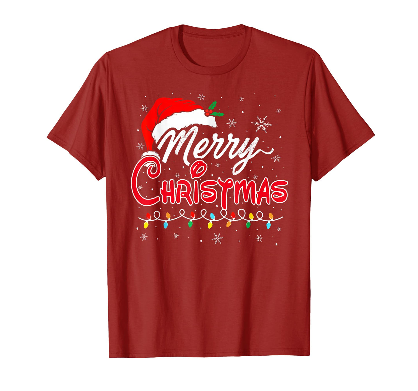 Merry Christmas Lights Santa Hat Xmas Family Matching Pajama T-Shirt