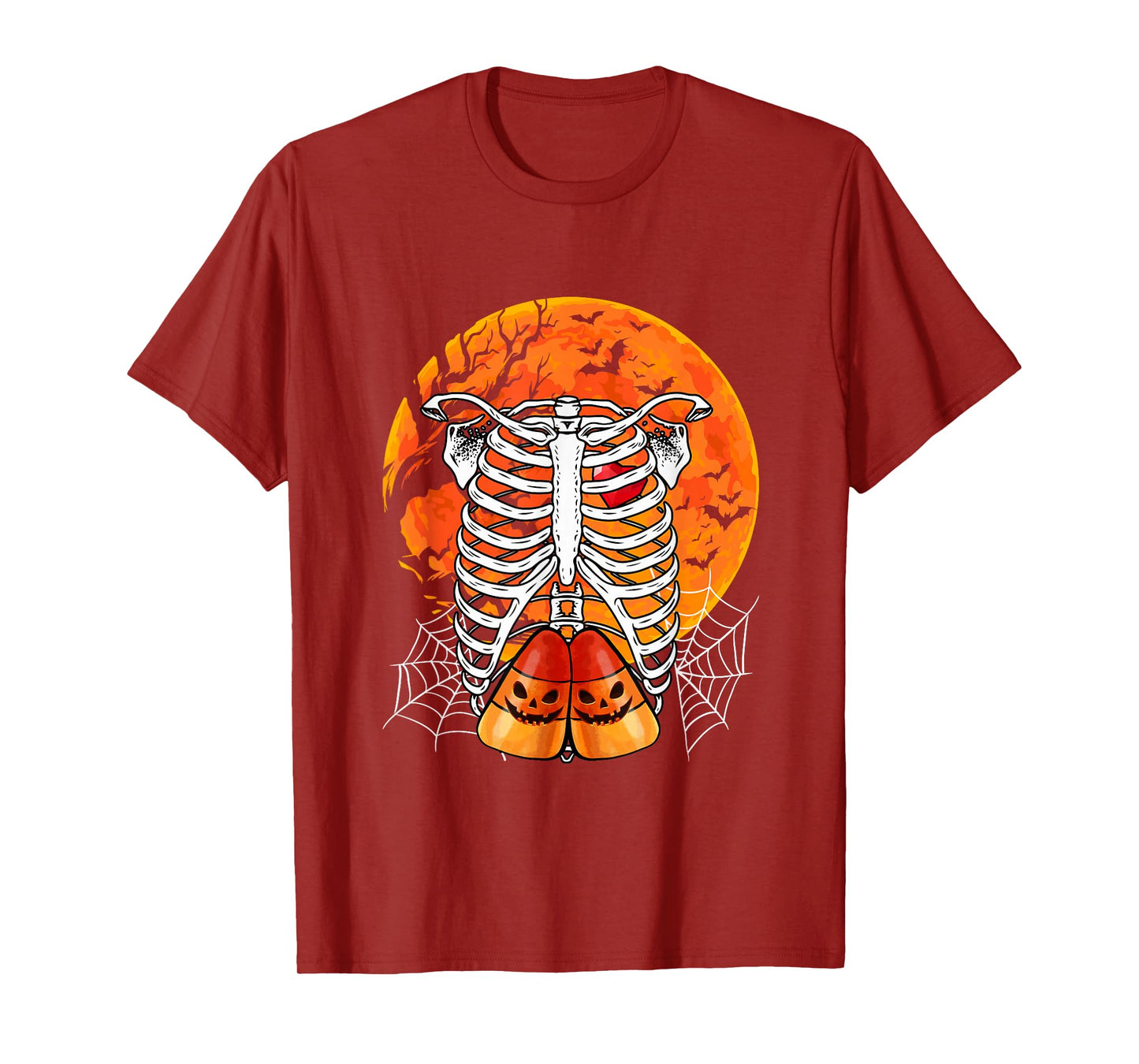 Horror Candy Corns Inside Rib Cage X-ray Skeleton Halloween T-Shirt