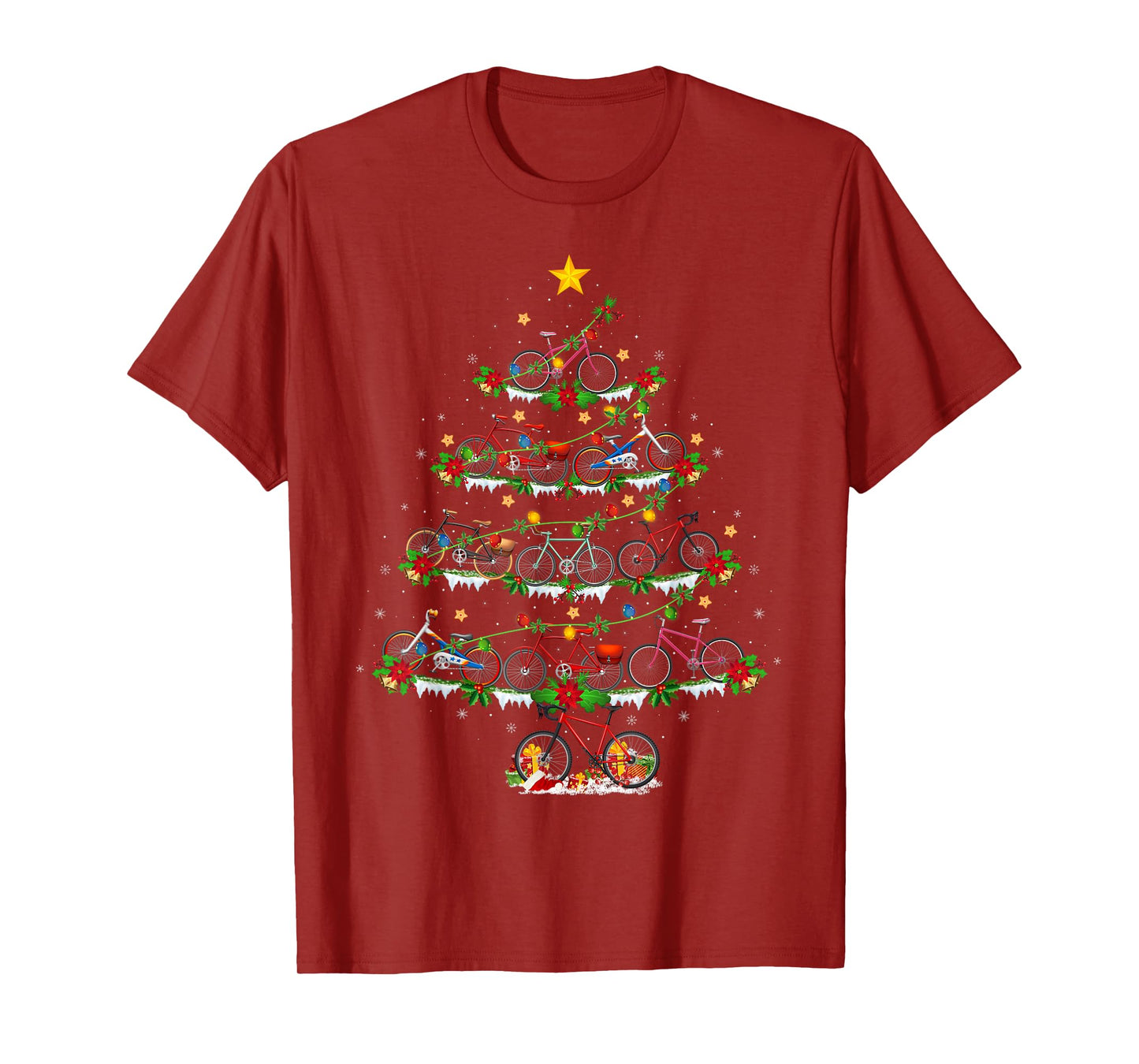 Bicycle Christmas Tree Lights Funny Bicycle Cycling Xmas T-Shirt