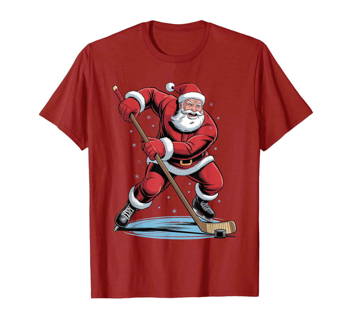 Santa Playing Hockey Funny Holiday Christmas Xmas Pajama T-Shirt