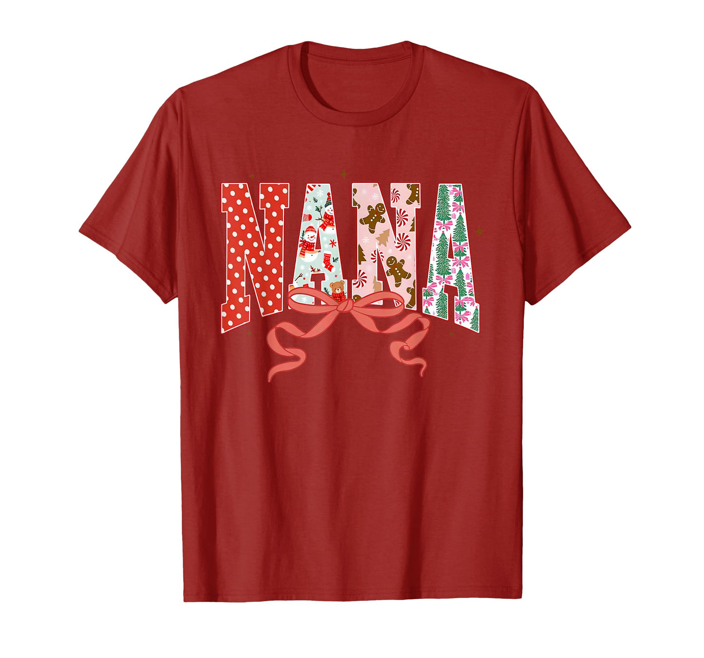 Nana Cute Pink Coquette Bow Christmas Matching Family Xmas T-Shirt