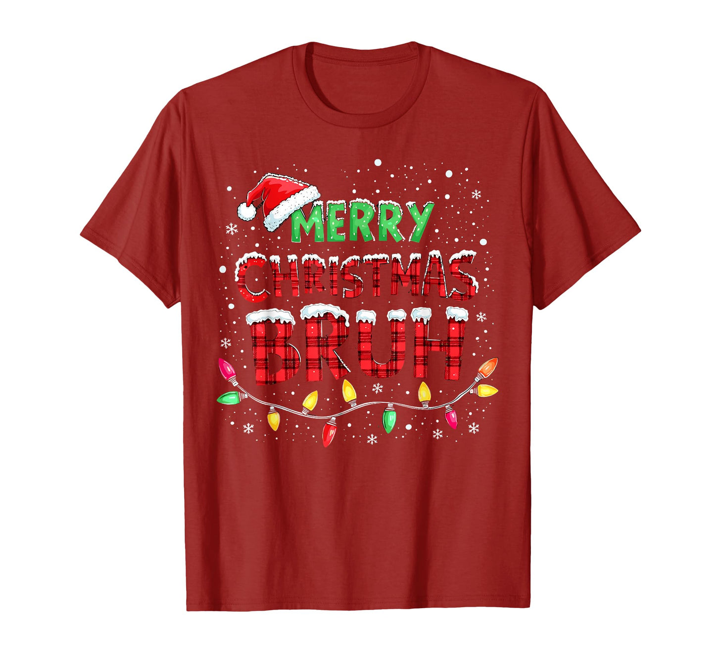 Funny Merry Christmas Bruh Xmas Lights Santa Hat Boys Kids T-Shirt