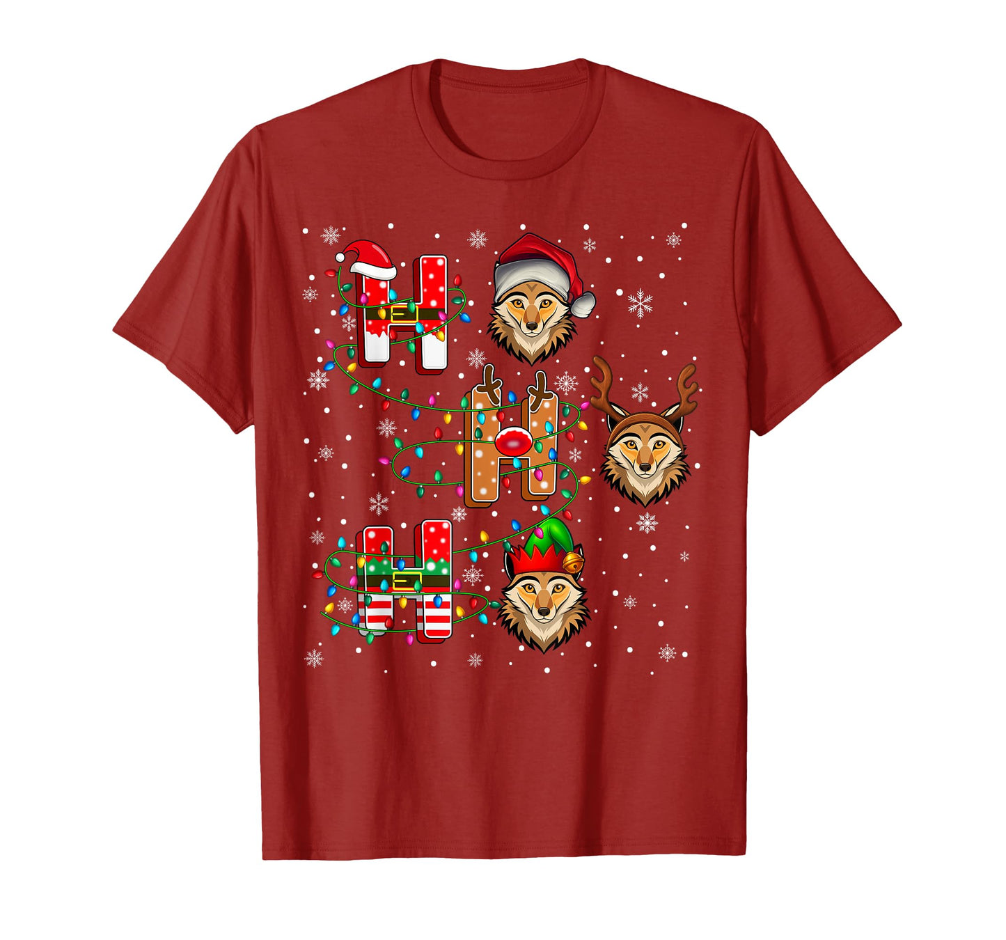 Ho Ho Ho Santa Reindeer Hat Elf Coyote Animal Christmas T-Shirt