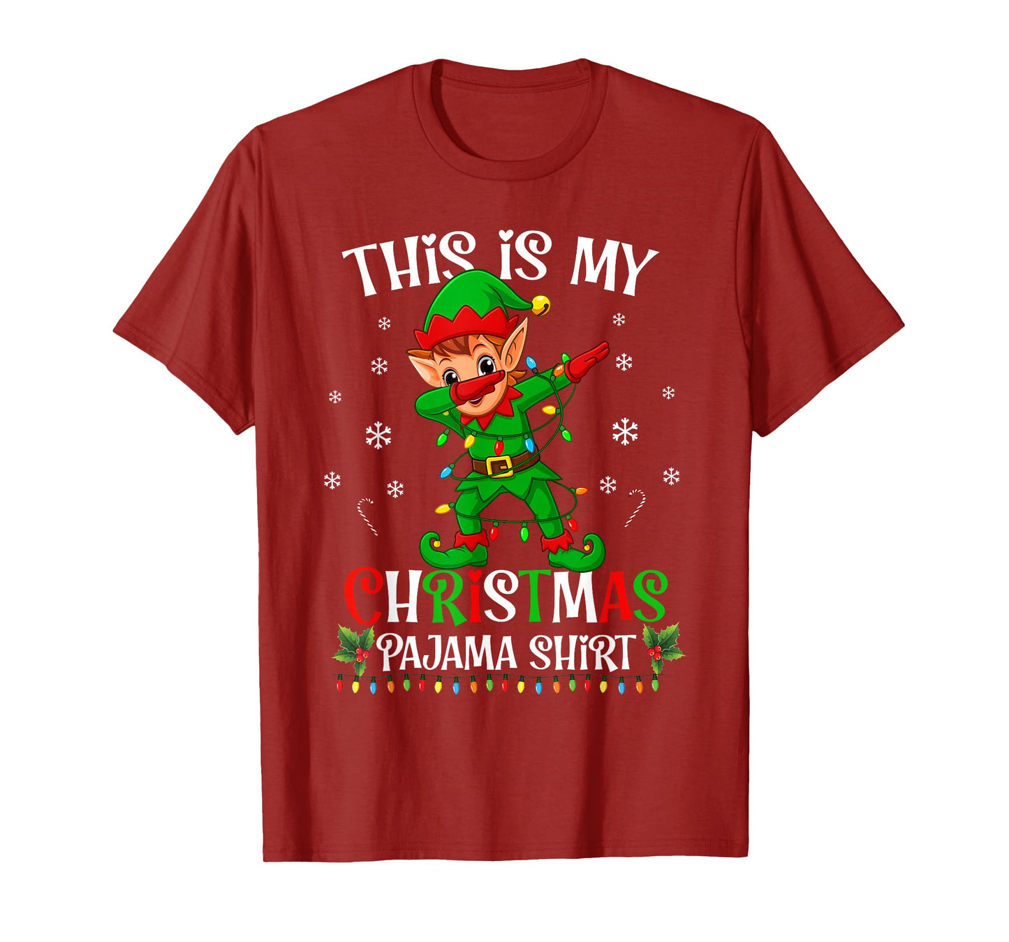 This is My Christmas Pajama Shirt Funny Elf Dabbing Lights T-Shirt