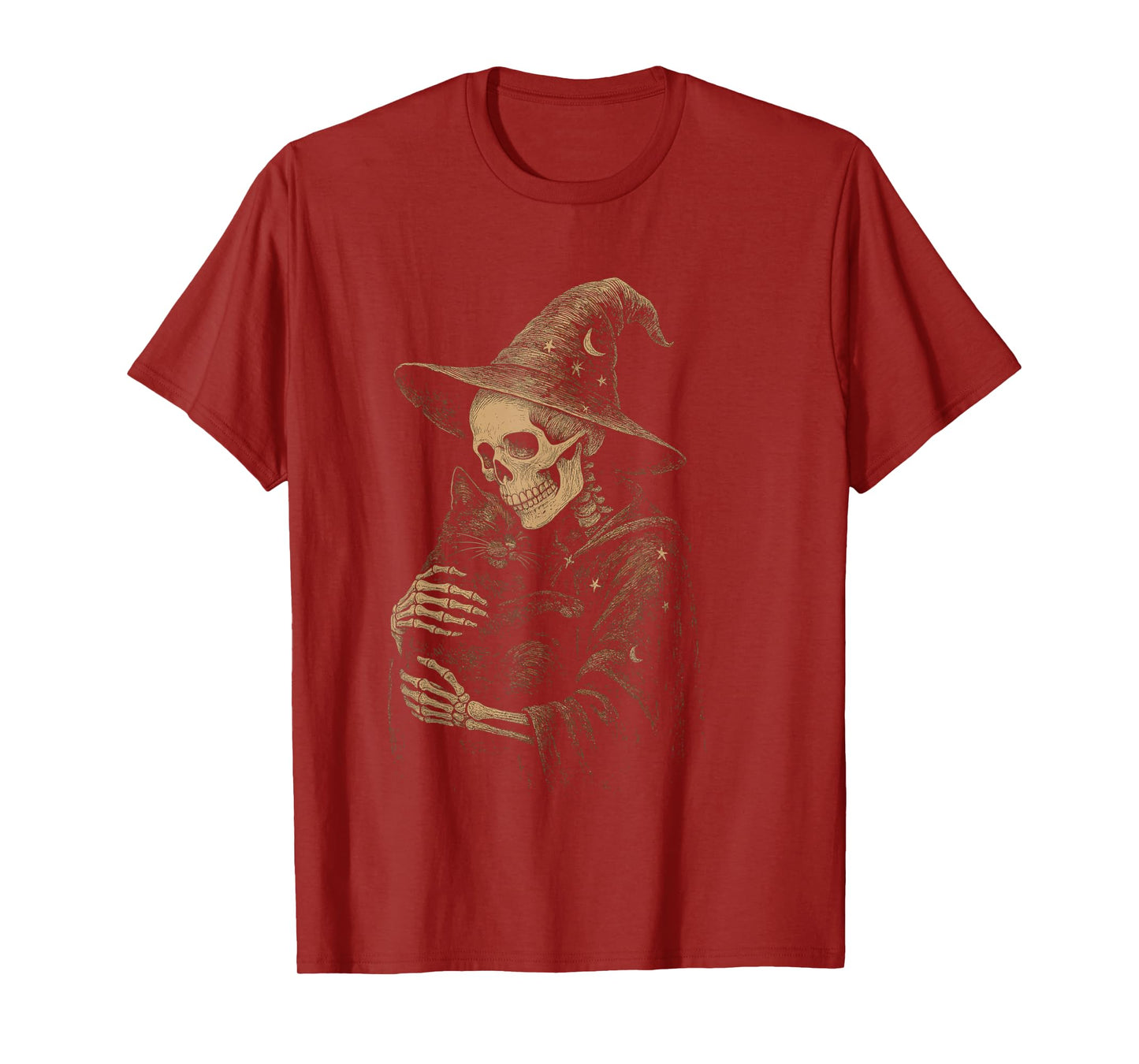 Skeleton Wizard Hugging Cat Gothic Witchcraft T-Shirt