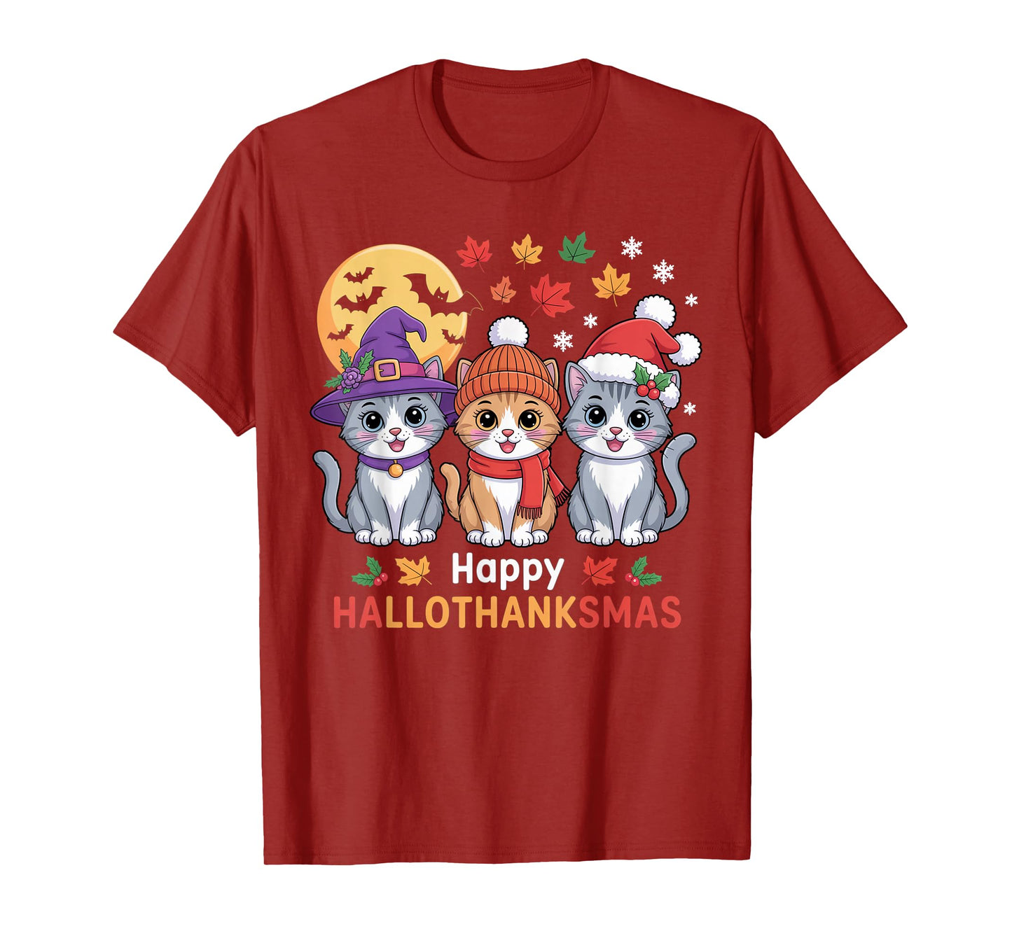 Halloween Thanksgiving Christmas Happy HalloThanksMas Cats T-Shirt