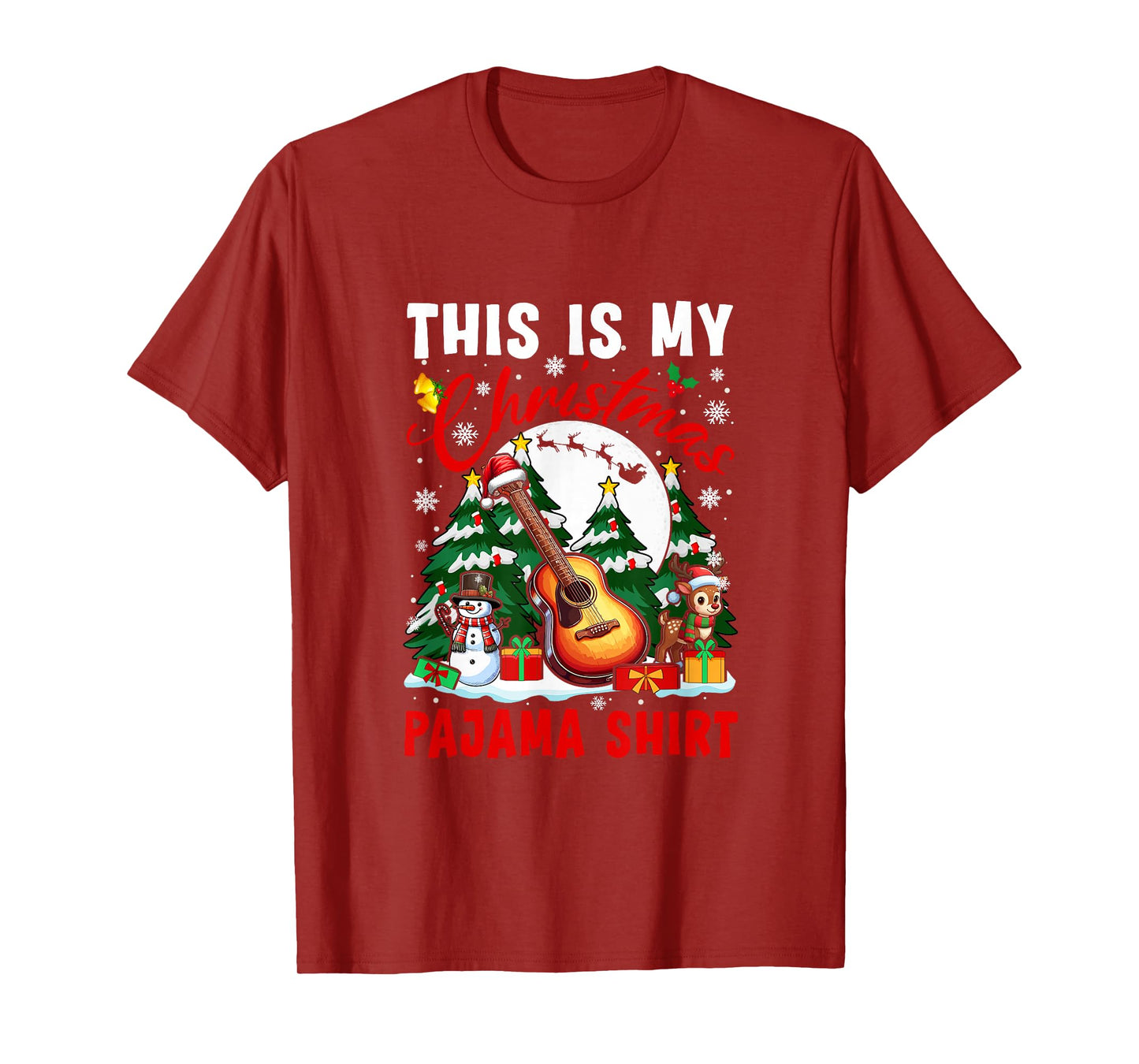 My Christmas Pajama Shirt Santa Guitar Snowman Instrument T-Shirt