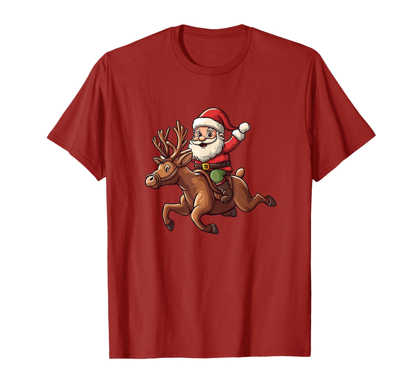 Festive Santa Claus Saddles Up on a Pretty Reindeer T-Shirt