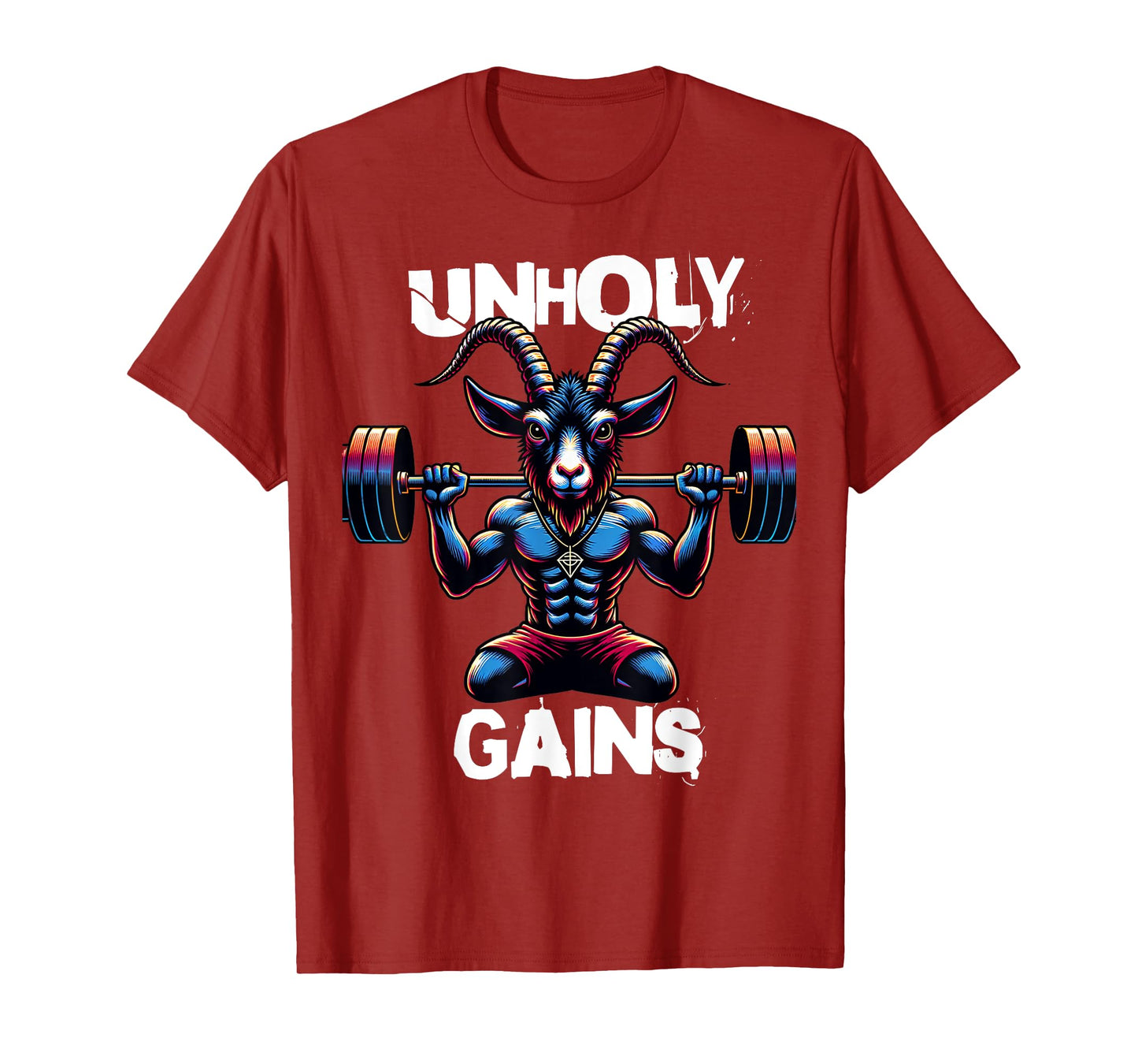 Unholy Gains Satanic Workout Devil Worship Goat Baphomet Gym T-Shirt