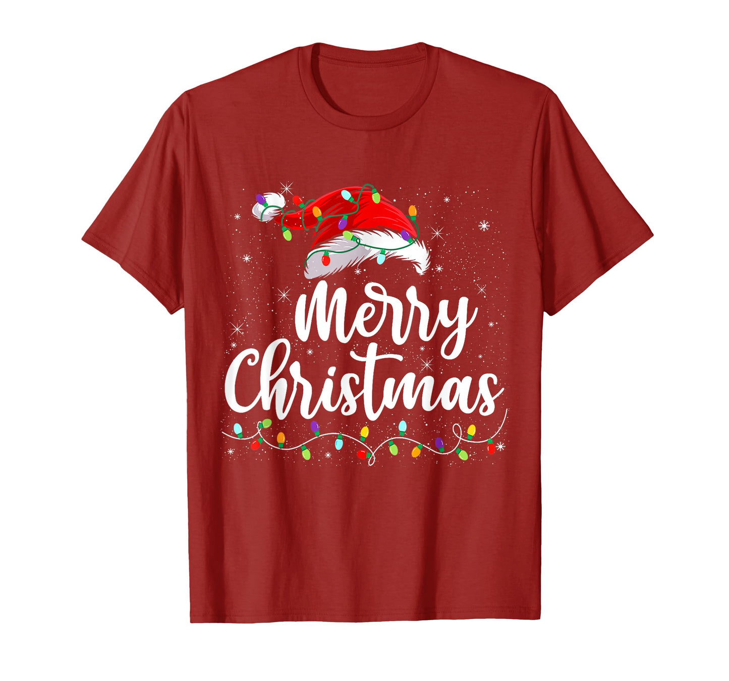 Merry Christmas Lights Santa Hat Xmas Family Matching Pajama T-Shirt