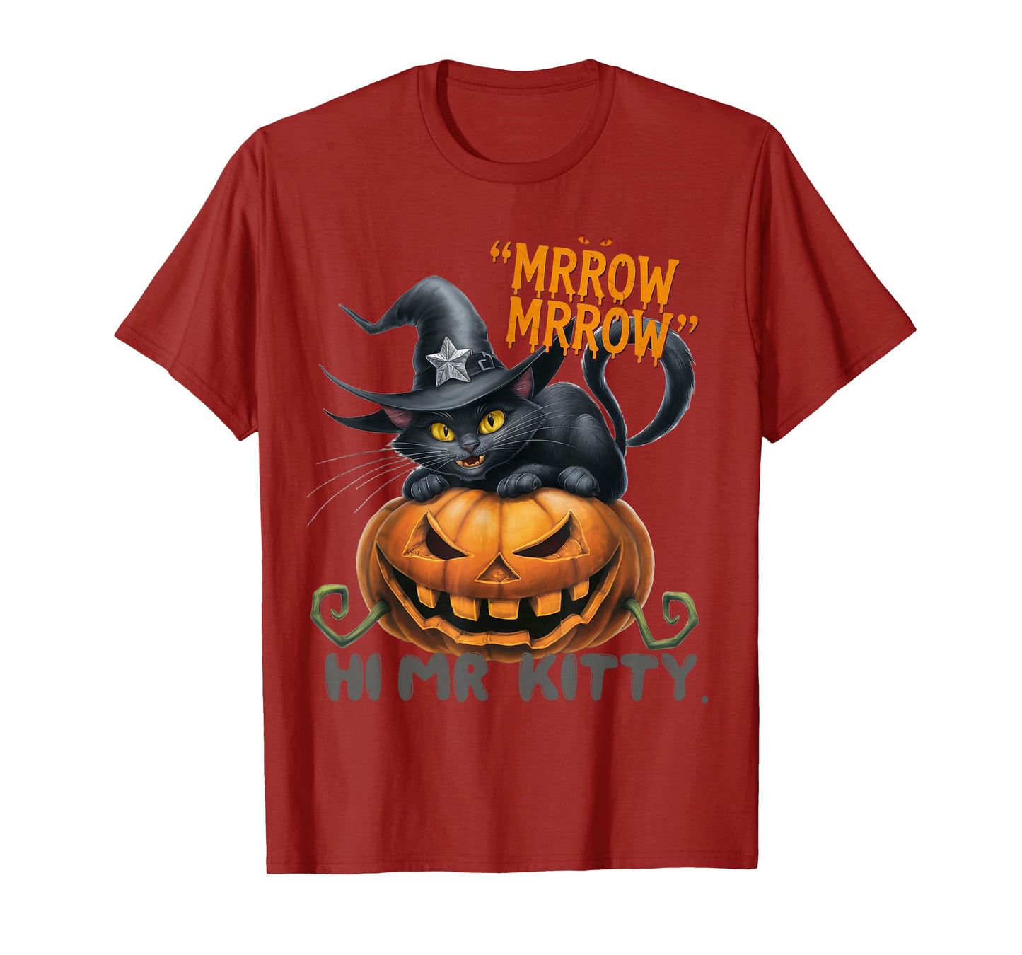 Funny Spooky Black Cat “Mrrrow Mrrrow” Halloween Pumpkin T-Shirt