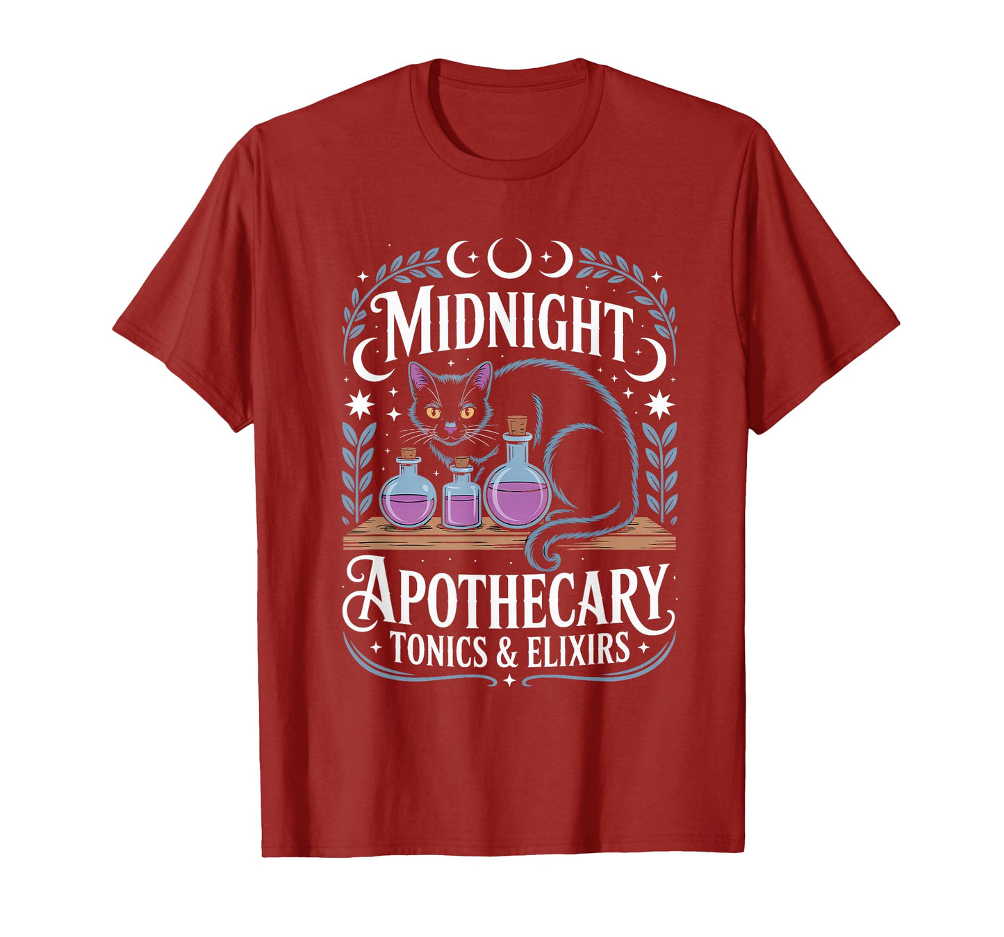 Midnight Apothecary Black Cat Witch Mystical Tonics T-Shirt