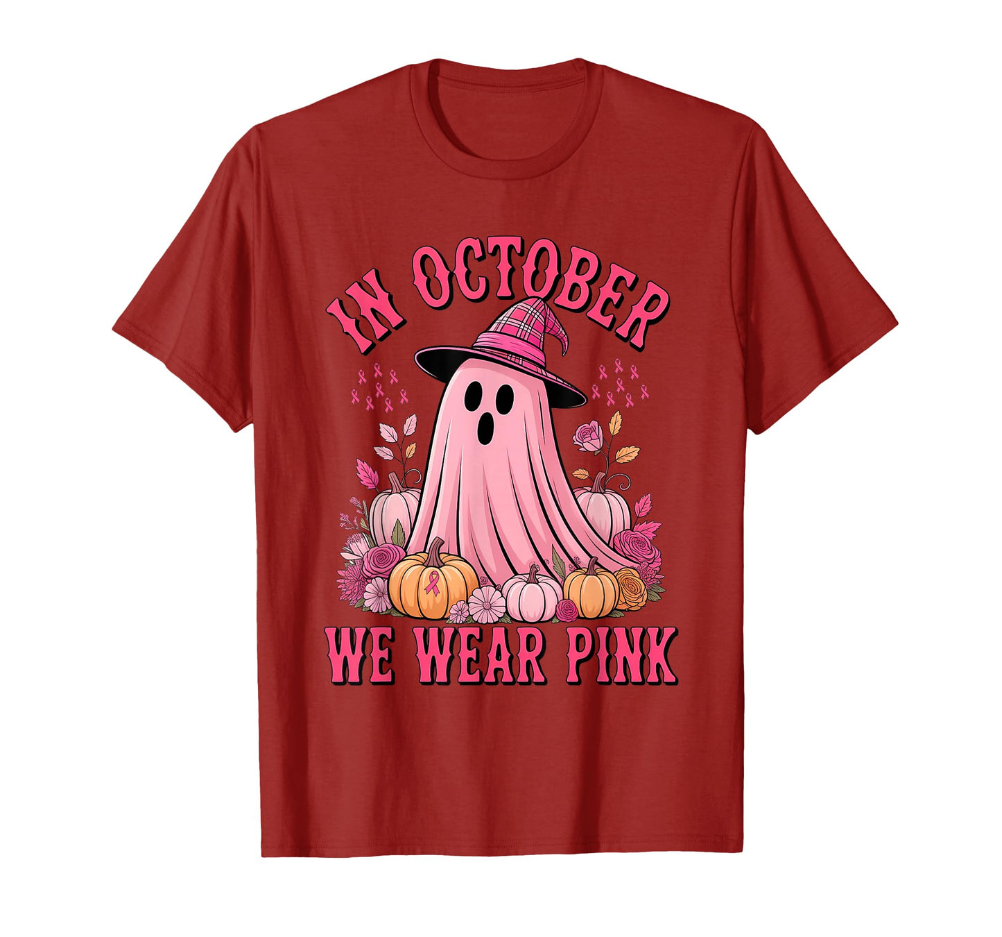 Pink Ribbon Halloween Breast Cancer in October We Wear Pink T-Shirt