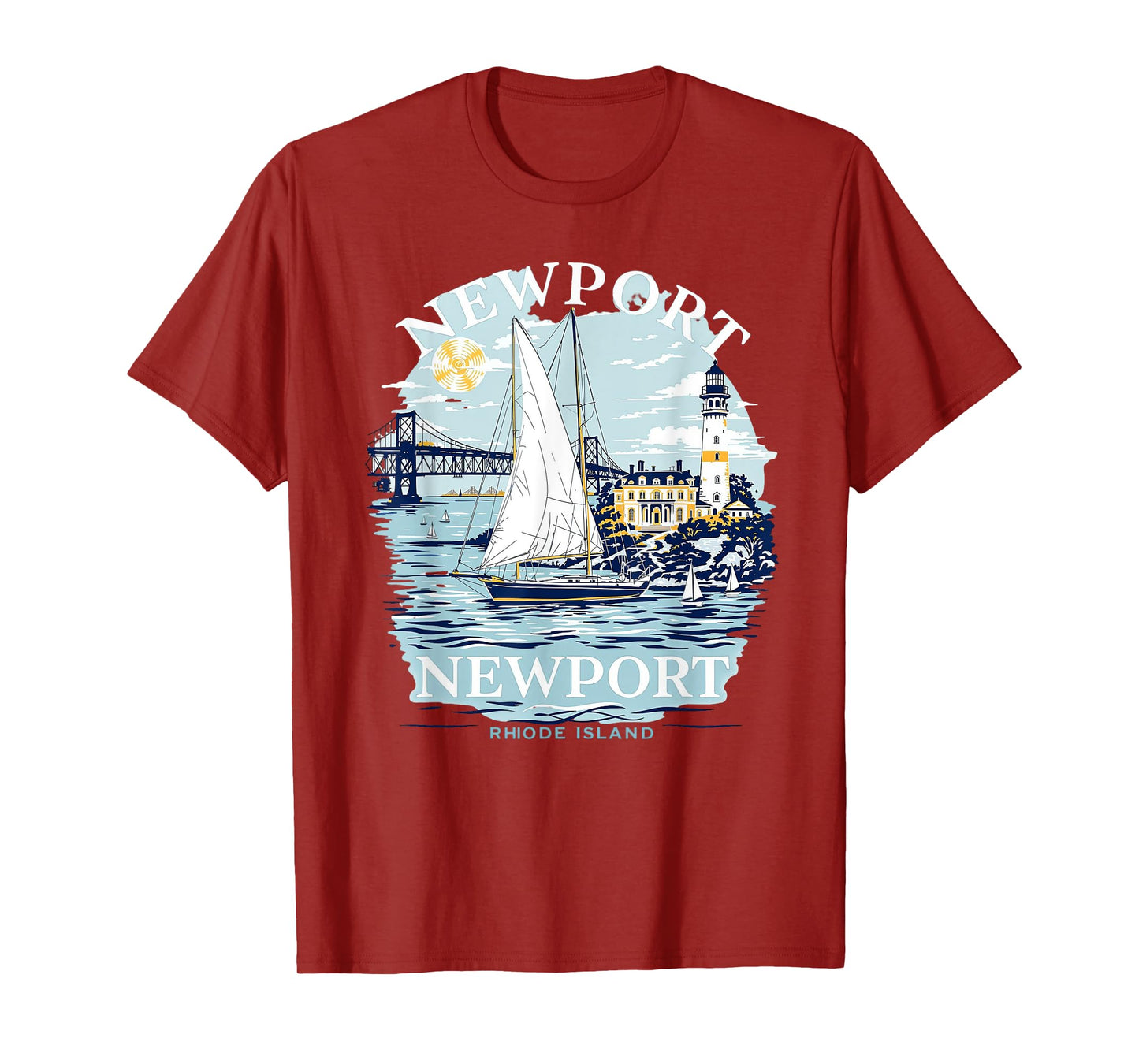 Vintage Newport Rhode Island Sunset Coastal Cityscape T-Shirt