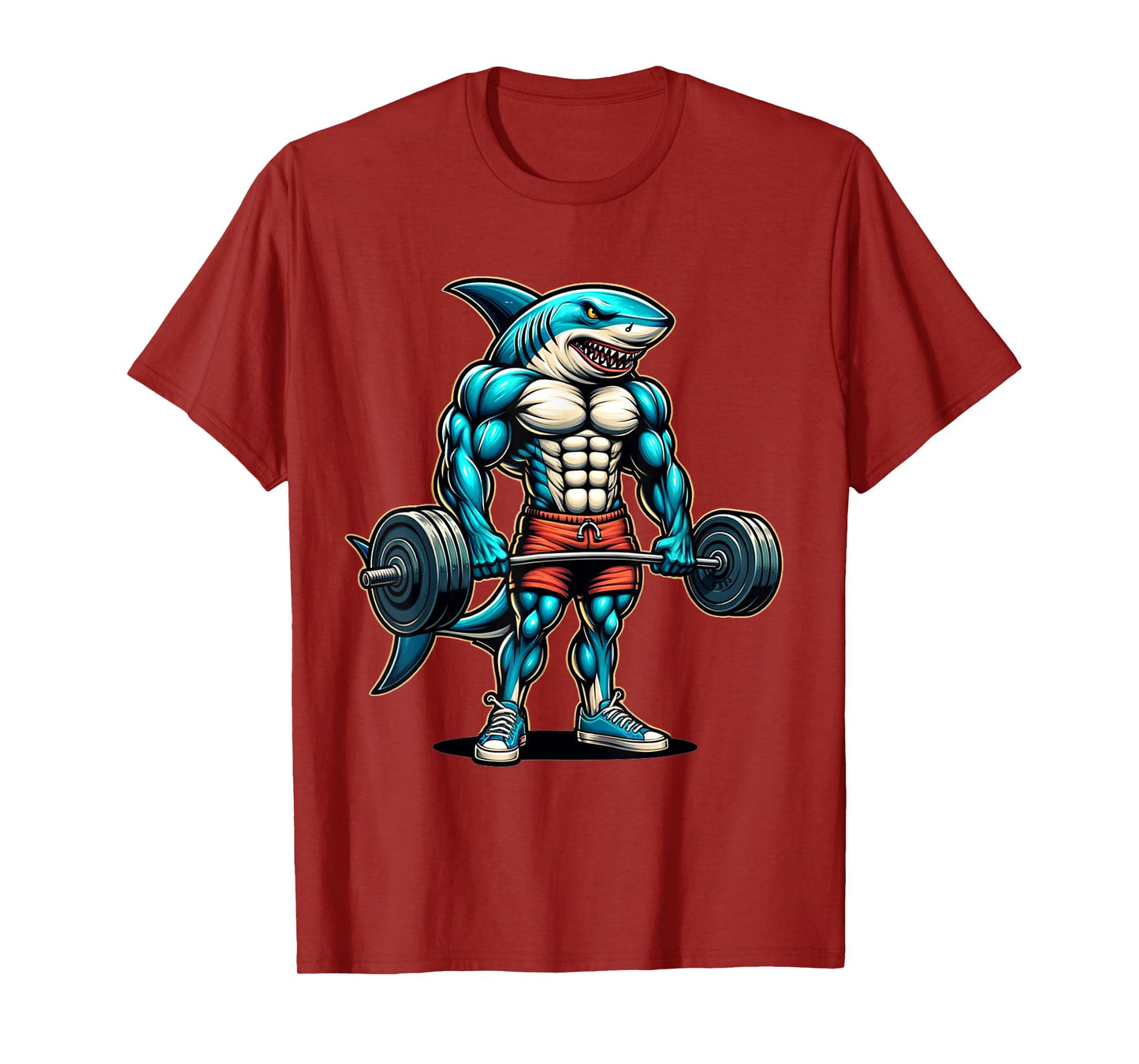 Funny Cool Shark Weightlifting Bodybuilder Muscle Fitness T-Shirt