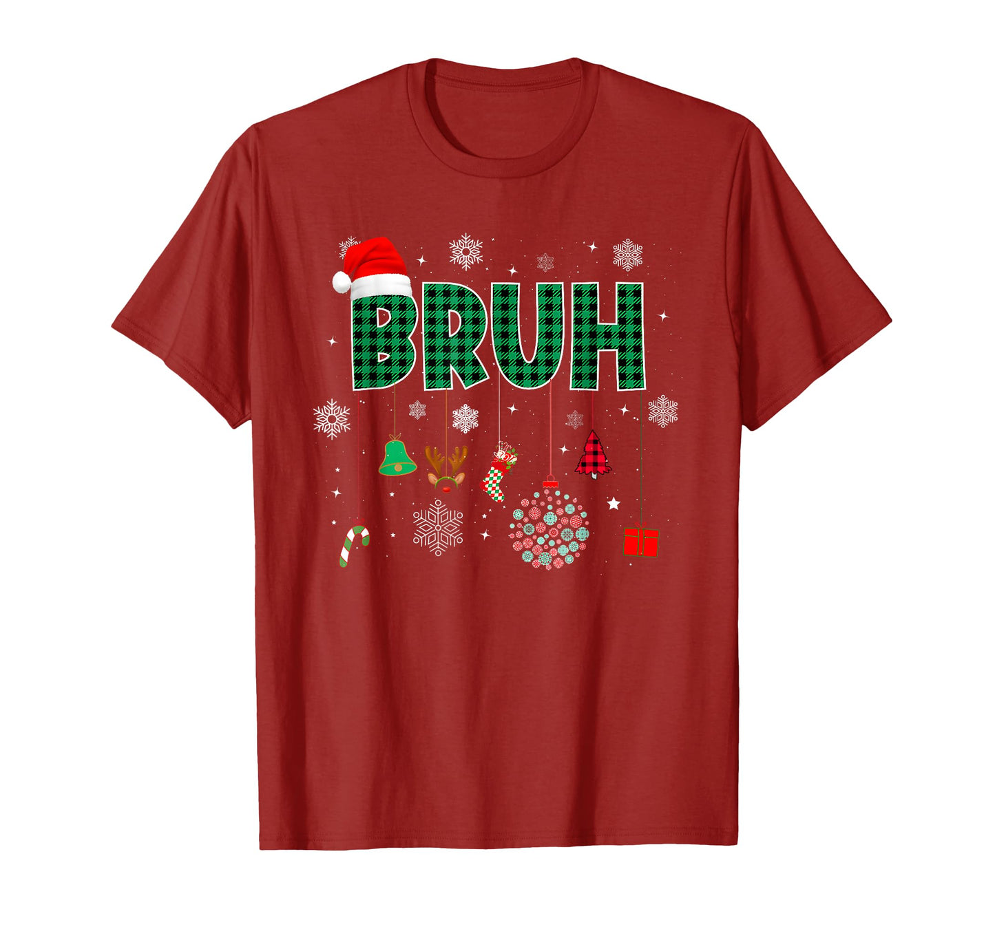 Bruh Funny Christmas Red Plaid Teens Boys Kids Xmas Pajamas T-Shirt