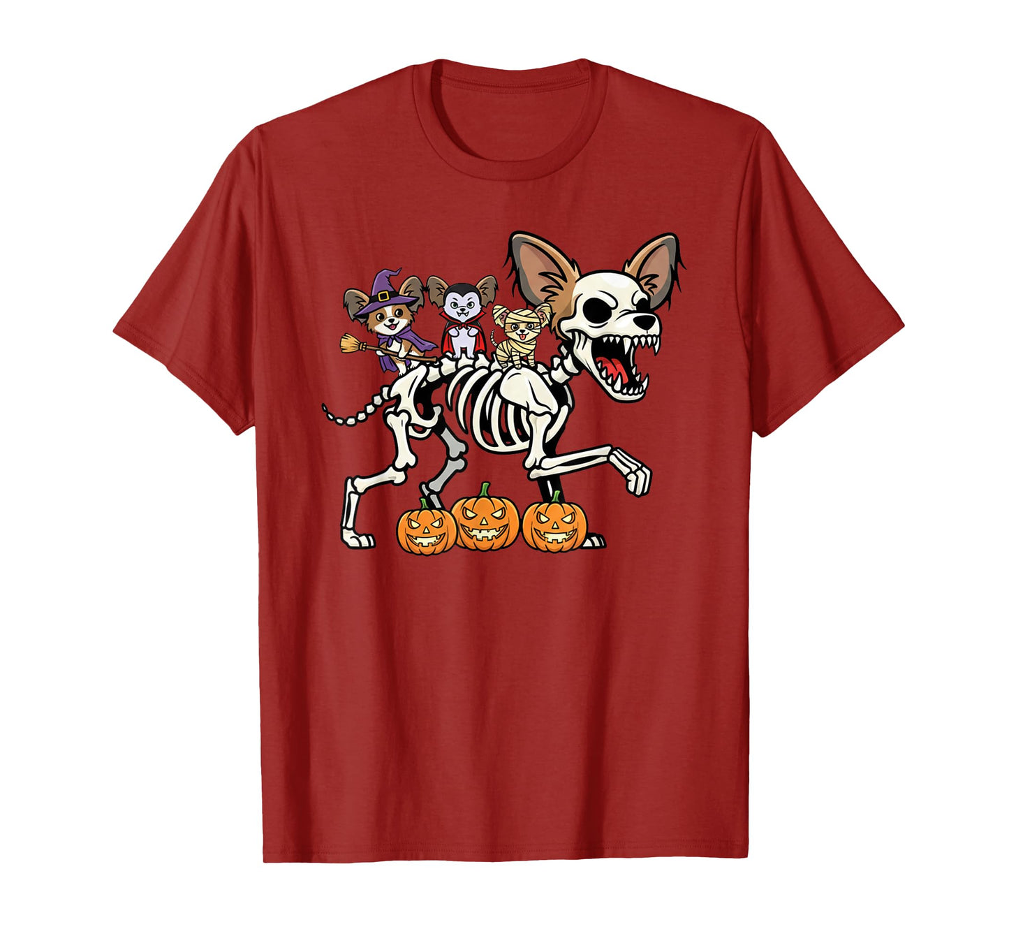 Papillon Dog Skeleton Mummy Witch Halloween Kids Mens Womens T-Shirt
