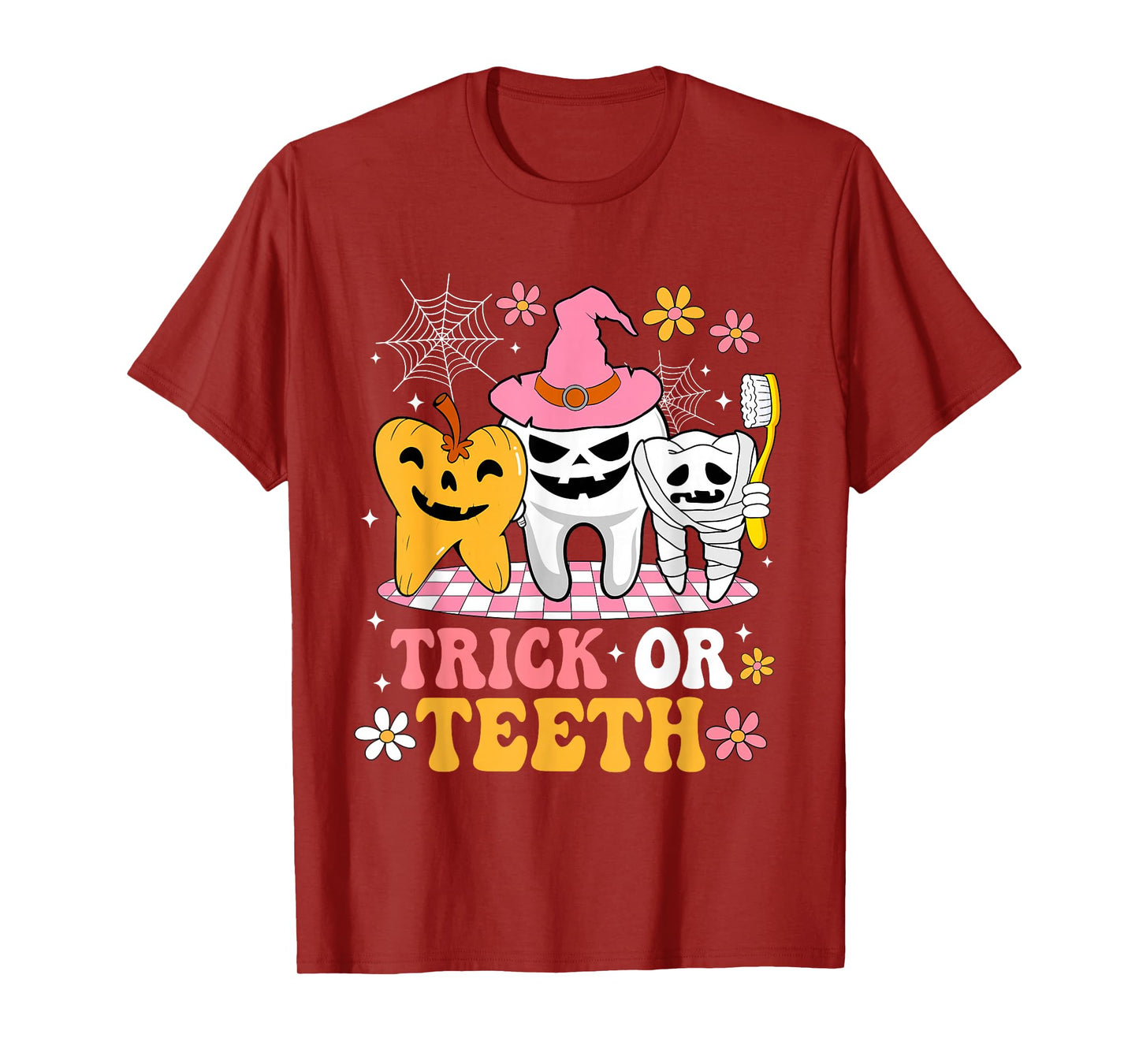 Trick Or Teeth Tooth Pumpkin Witch Hat Dental Halloween T-Shirt