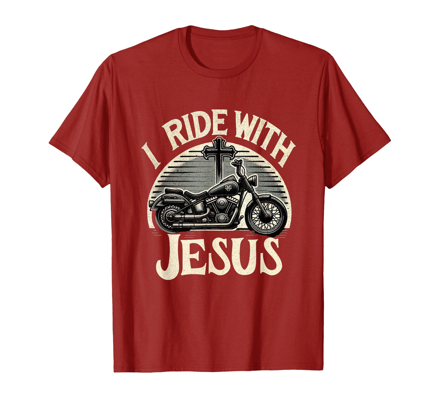 Faithful Flair I Ride With Jesus Motorcycle Christian T-Shirt, Small, Black