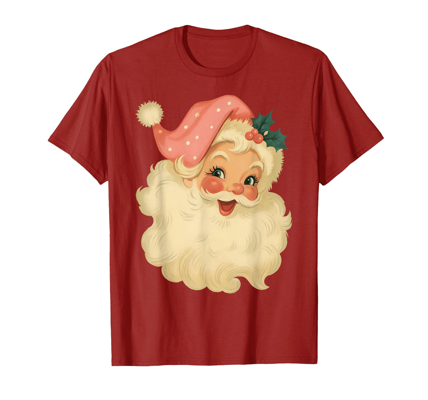 Pink Santa Claus Christmas Face Old Xmas Vintage Girl Women T-Shirt