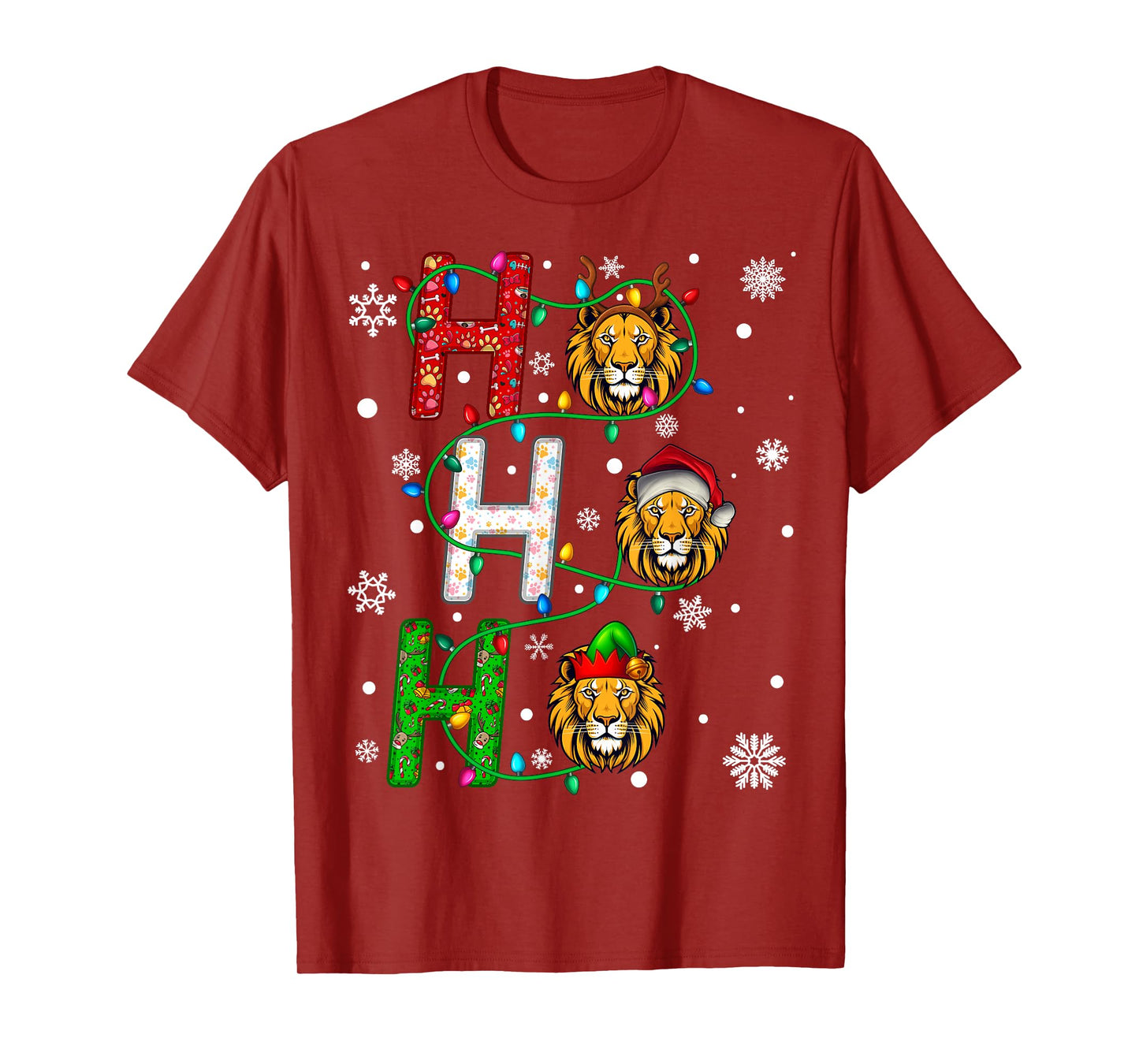 Matching Christmas Santa Hat Ho Ho Ho Lion Animal Xmas T-Shirt