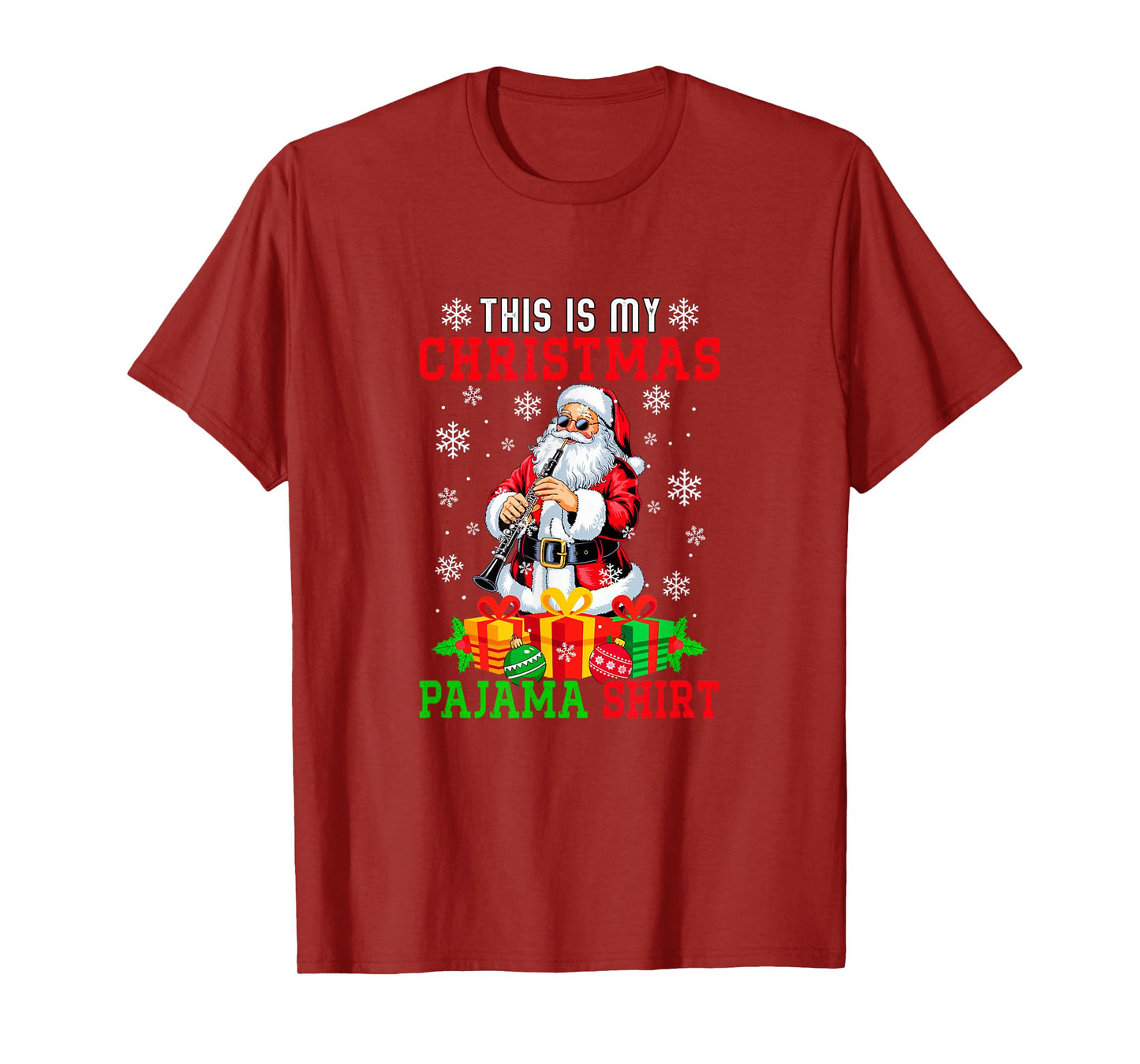 My Christmas Pajama Shirt Santa Playing Oboe Instrument T-Shirt