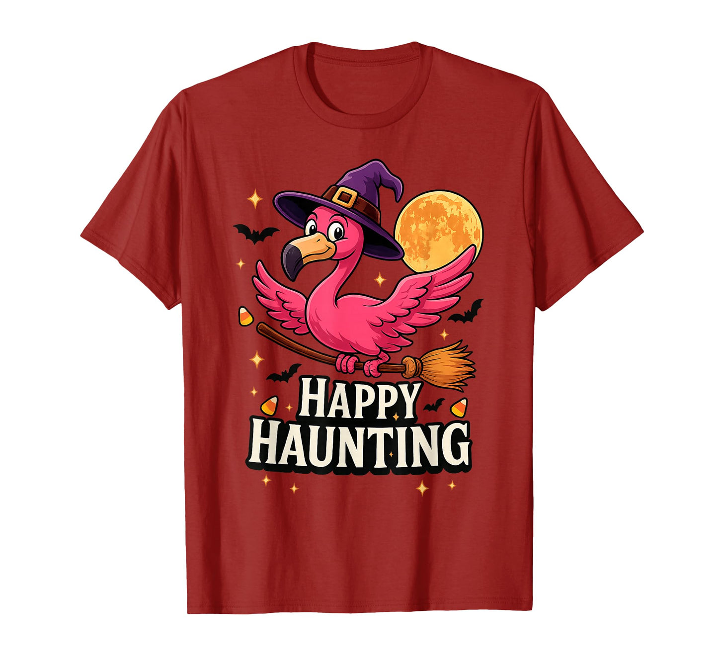 Halloween Pink Flamingo Witch Happy Haunting Women Kids Girl T-Shirt