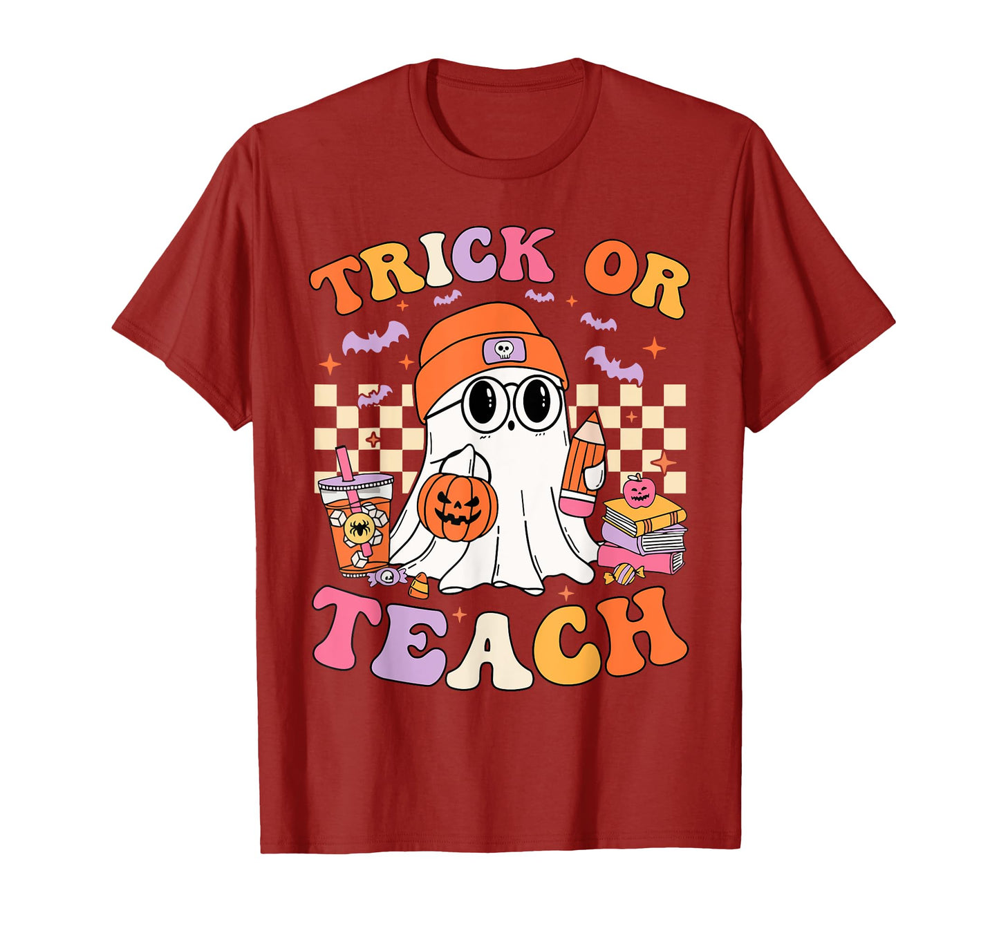 Teacher Halloween Trick Or Teach Cute Ghost Coffee Pumpkins T-Shirt