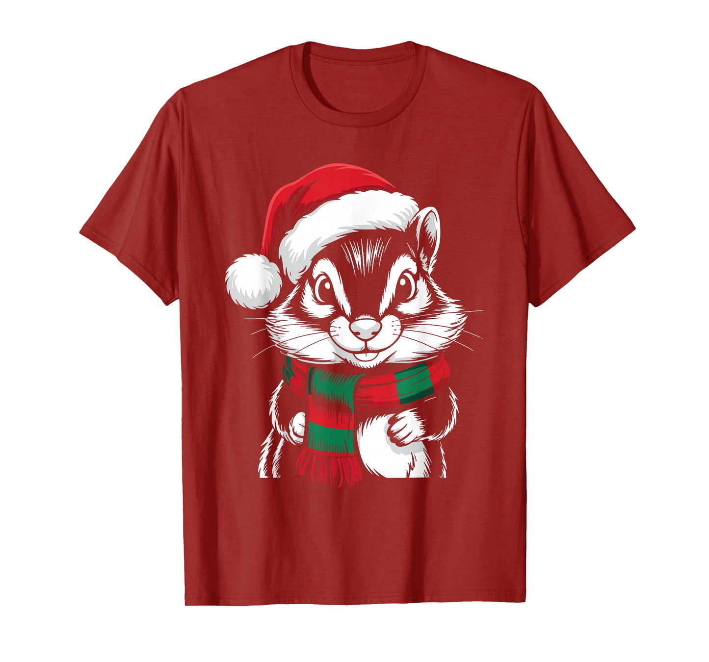 Chipmunk Xmas Santa Hat Scarf Christmas Costume T-Shirt