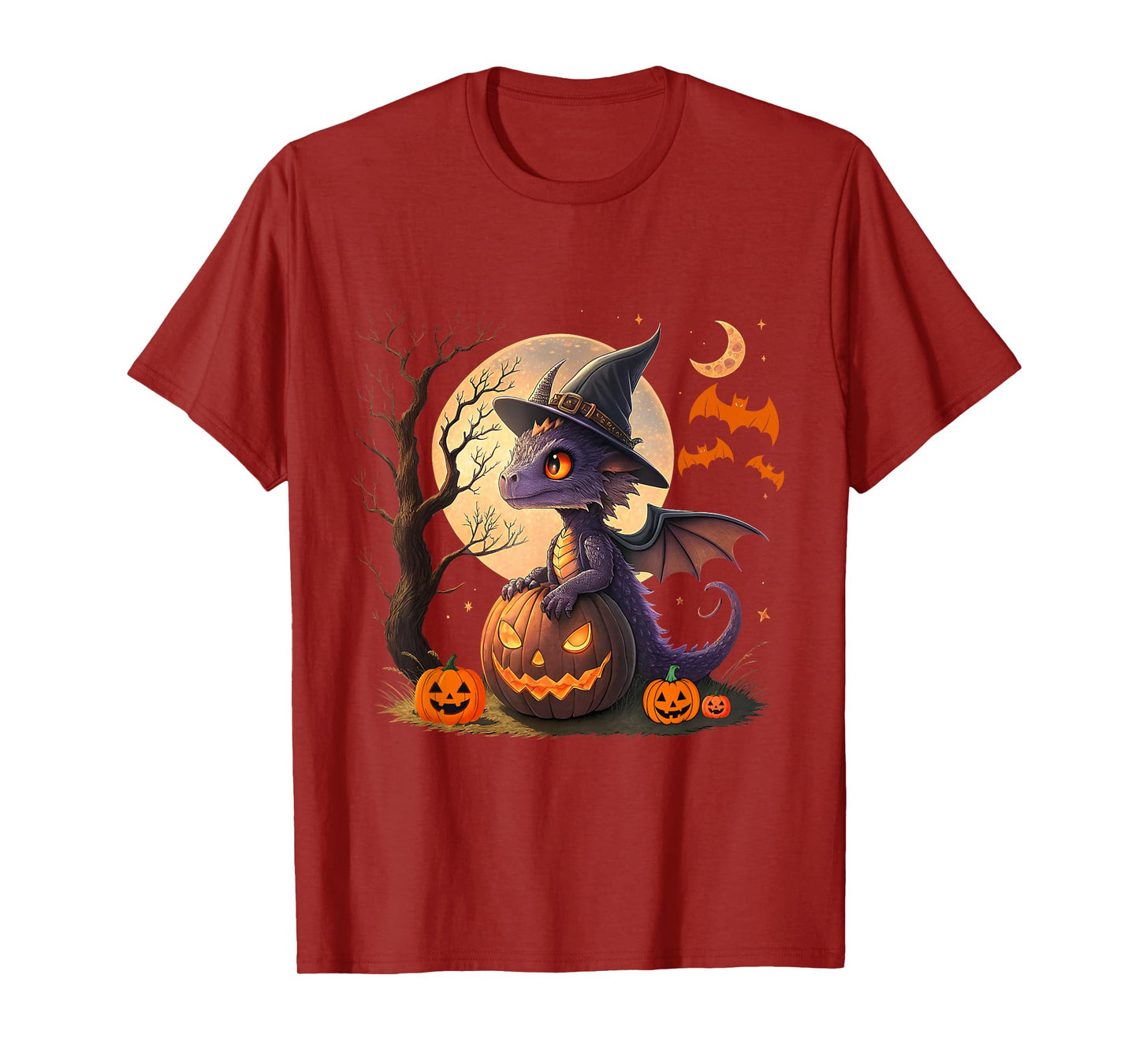 Cute Halloween Dragon Witch Hat Pumpkin Moon Fantasy T-Shirt