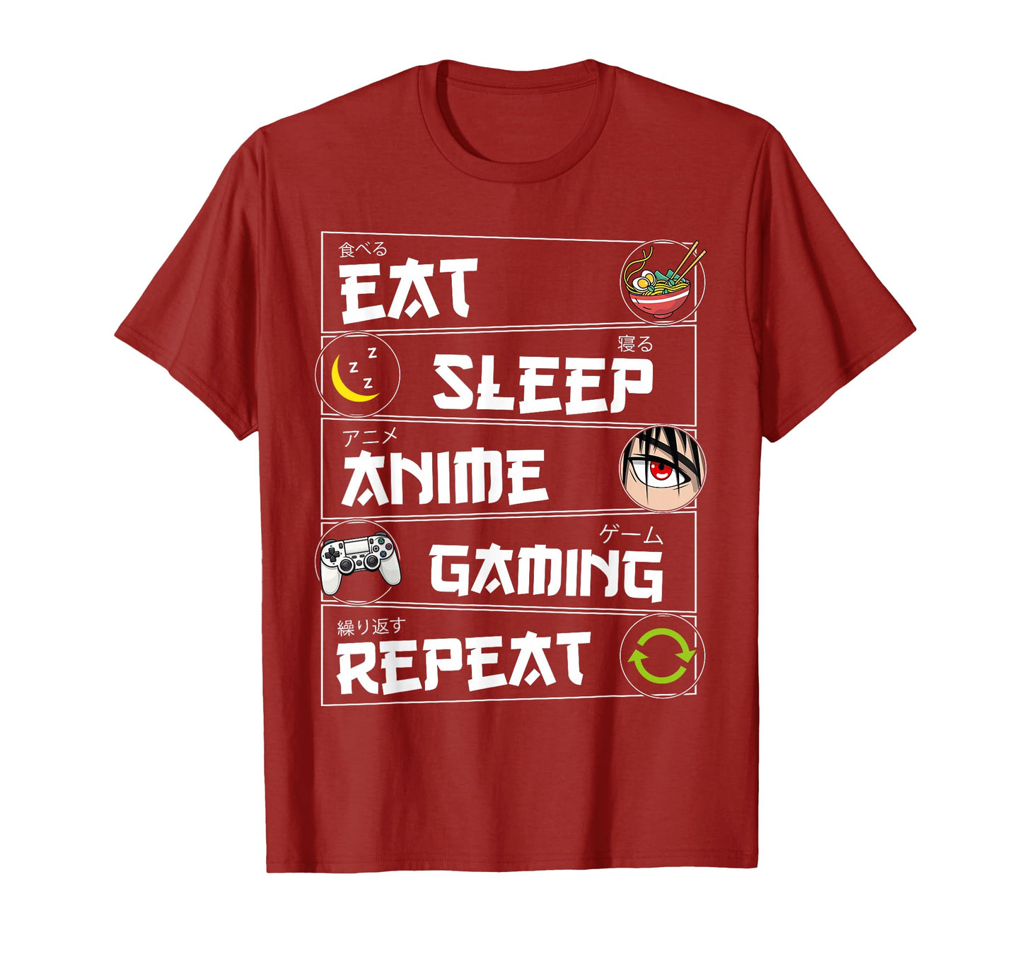 Eat Sleep Anime Gaming Repeat Kawaii Otaku Gamer Anime Manga T-Shirt