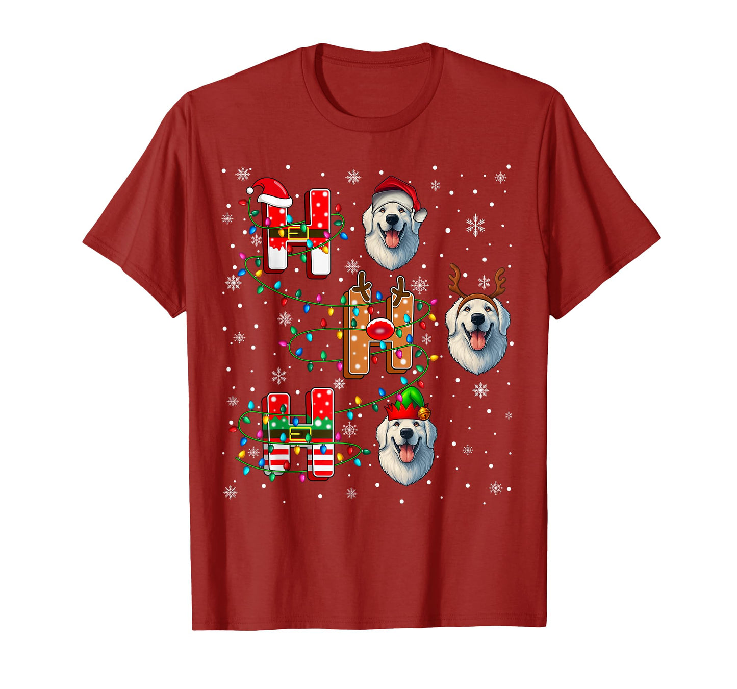 Ho Ho Ho Santa Reindeer Elf Matching Great Pyrenees Dog Xmas T-Shirt