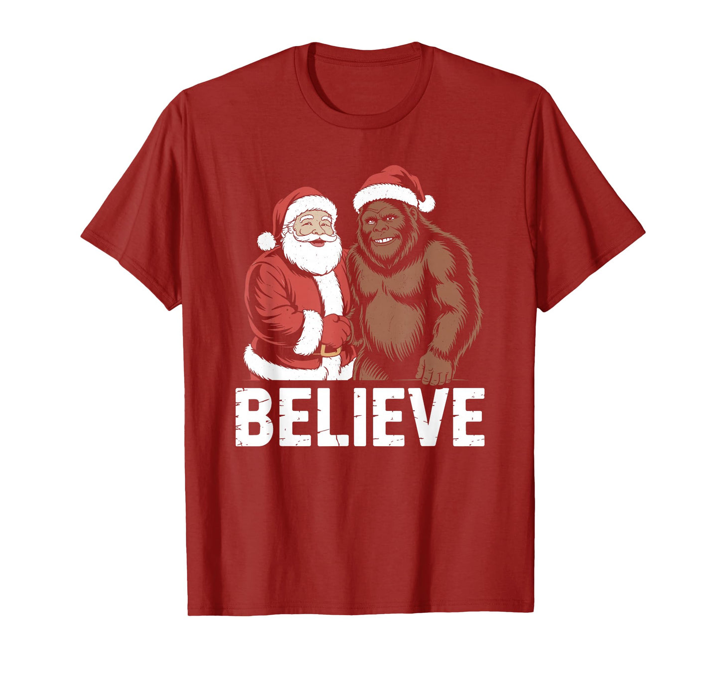 Believe Bigfoot Santa Christmas Funny Sarcastic T-Shirt