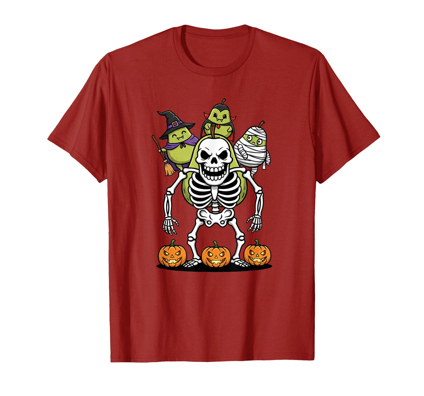 Funny Pear Skeleton Mummy Witch Halloween Kids Mens Womens T-Shirt
