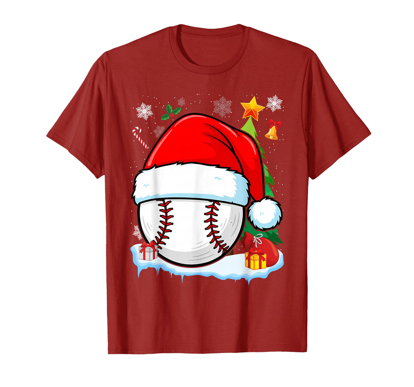 Baseball Christmas Funny Santa Hat Men Women Kids Boys T-Shirt