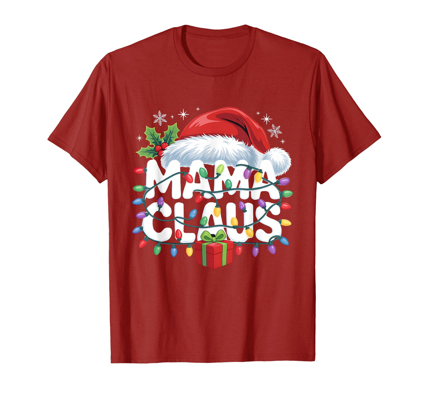 Mama Claus Shirt Christmas Lights Pajama Family Matching T-Shirt